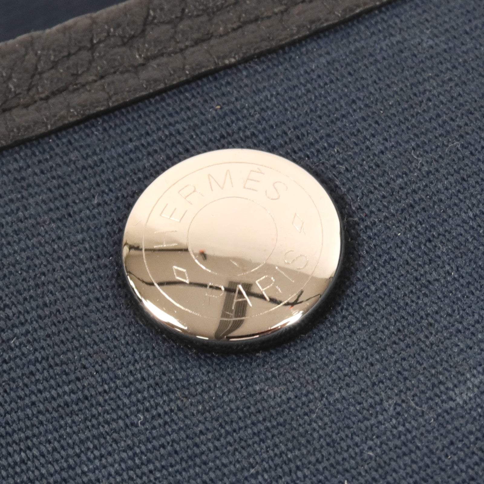 HERMES 帆布GardenParty PM銀扣手挽袋Bleu de Malte