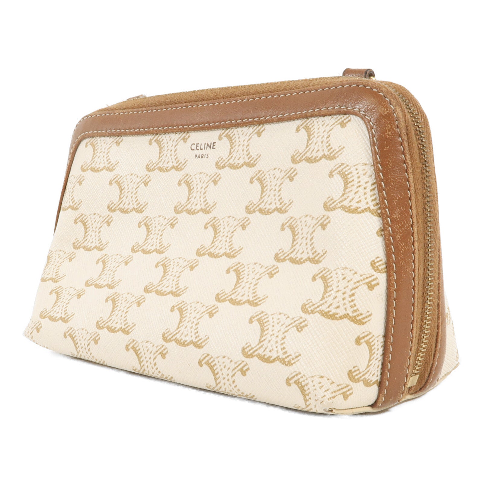 CELINE 牛皮皮革/塗層帆布Clutch On Chain金扣肩背袋