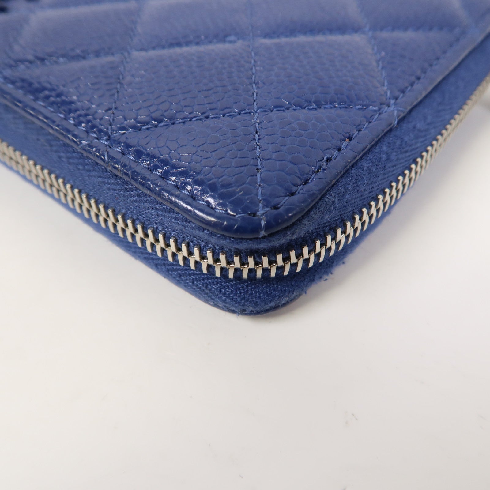 CHANEL 菱格牛皮皮革Long Wallet金扣長錢包藍色