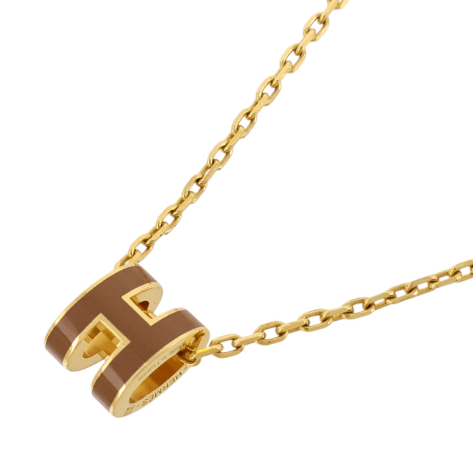 HERMES 金屬/琺瑯Mini Pop H項鏈Marron Glace