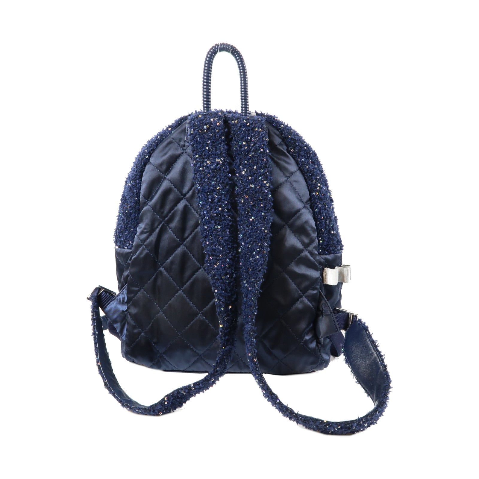 CHANEL 軟呢/菱格尼龍Backpack銀扣背包海軍藍色