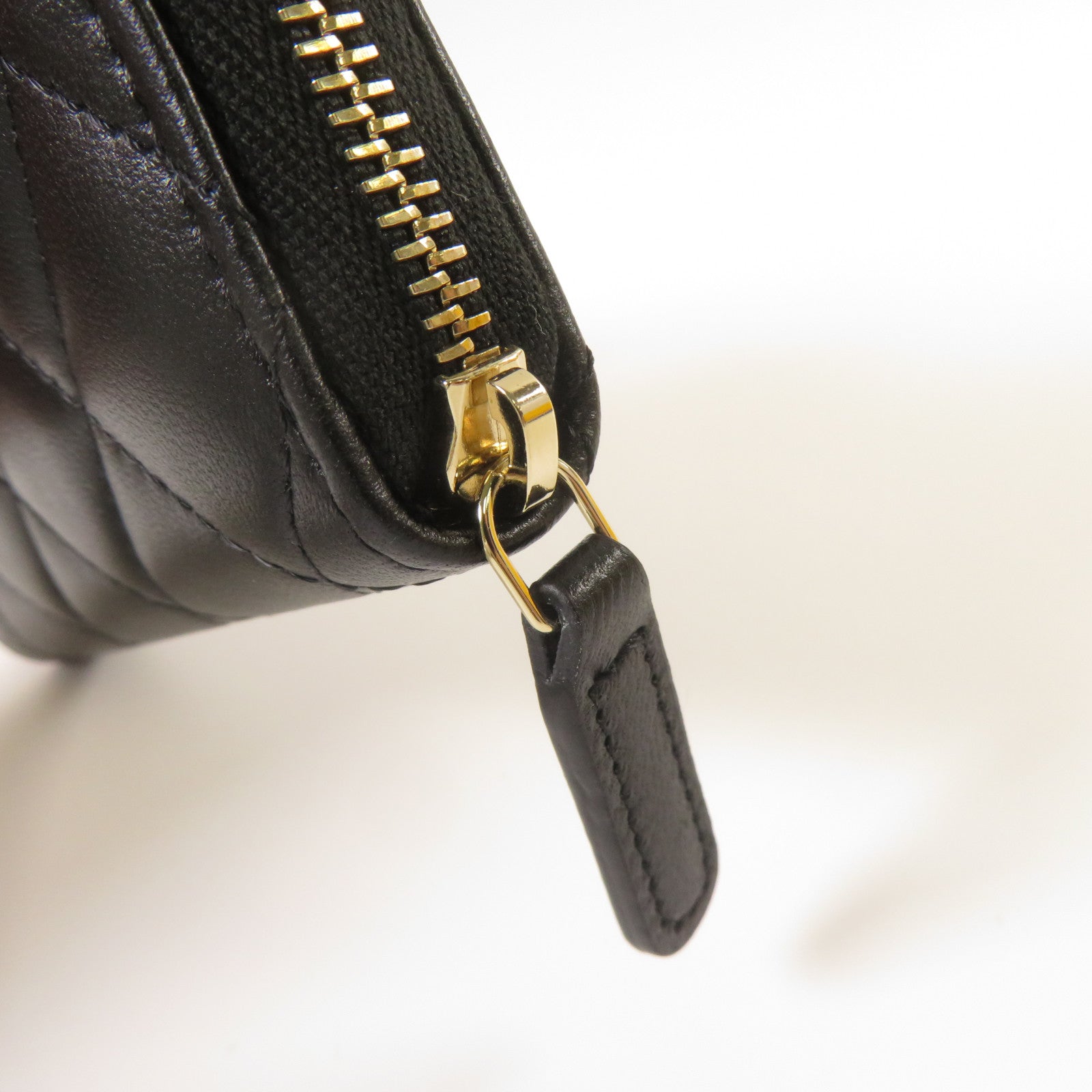 CHANEL 菱格羊皮皮革Zipper Wallet金扣錢包黑色