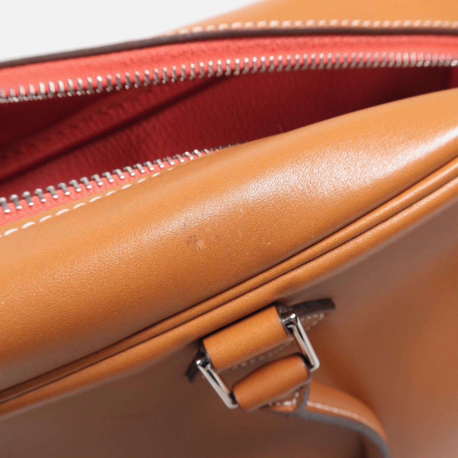 HERMES Butler皮革Plume Pop 32銀扣手挽袋Naturel