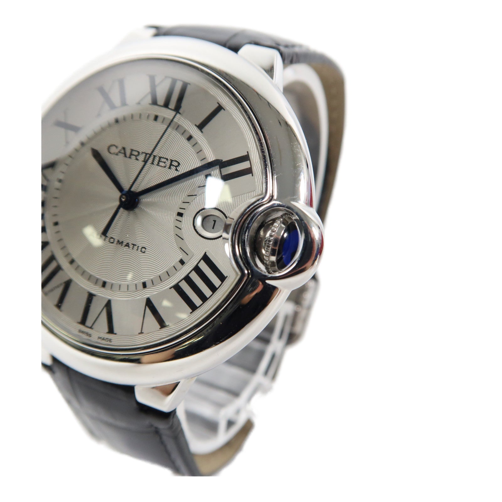 CARTIER Ballon Bleu 42mm不鏽鋼/皮革手錶自動機芯白色