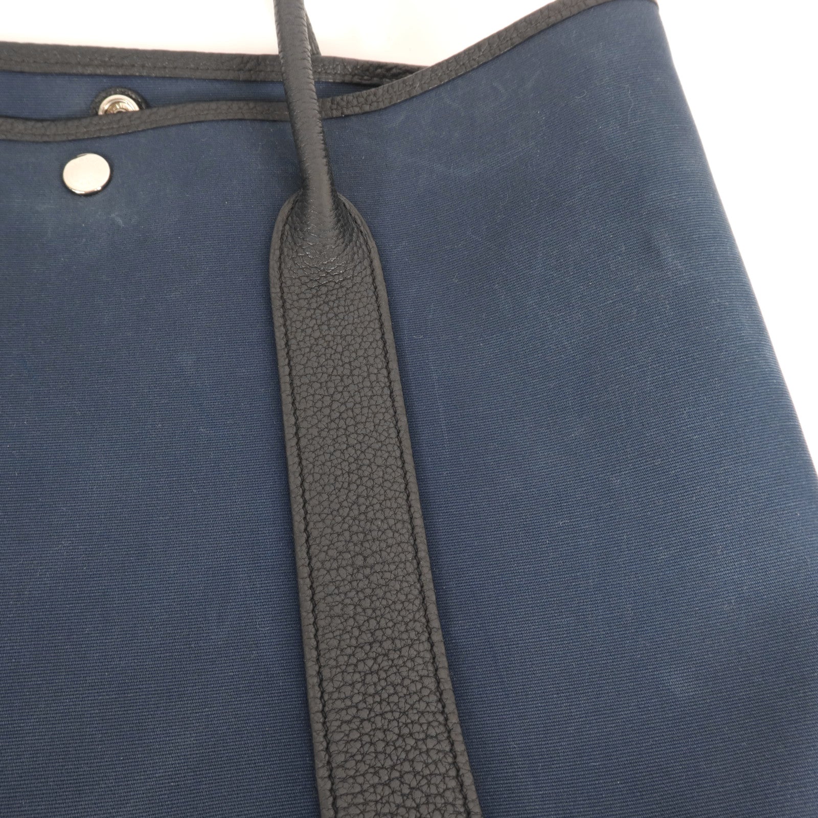 HERMES 帆布GardenParty PM銀扣手挽袋Bleu de Malte