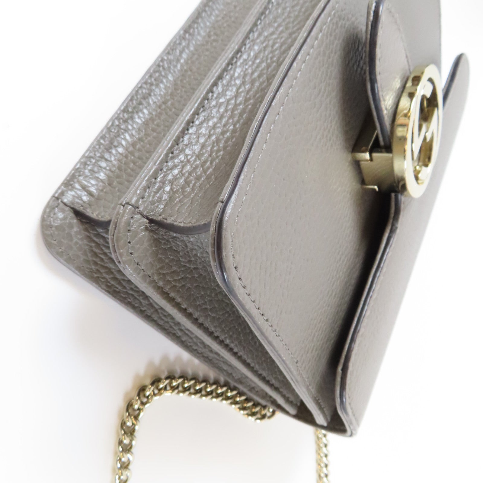 GUCCI 牛皮皮革Chain Shoulder金扣鏈帶肩背袋灰色