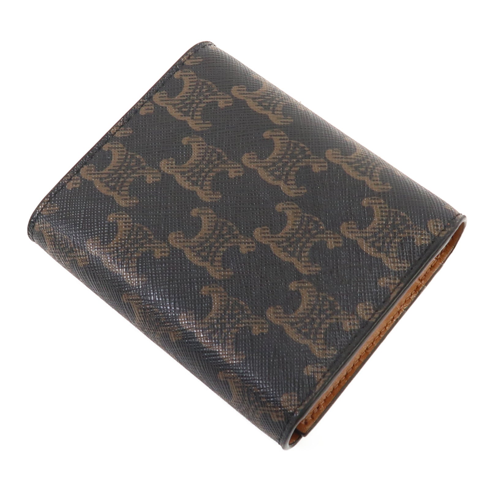 CELINE Triomphe帆布/牛皮皮革Small Wallet金扣錢包啡色