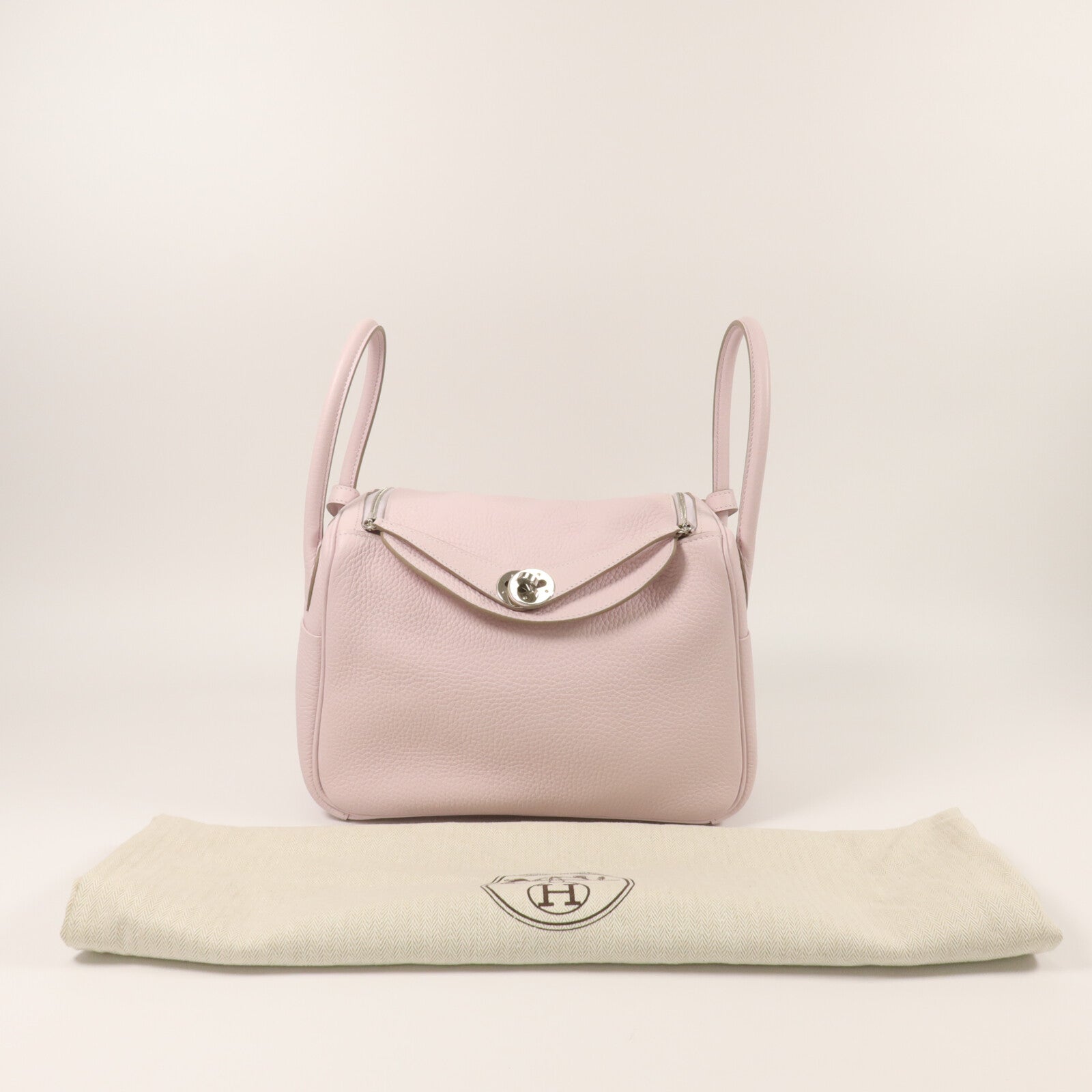 HERMES Clemence皮革Lindy 26手挽肩背兩用袋Mauve Pale