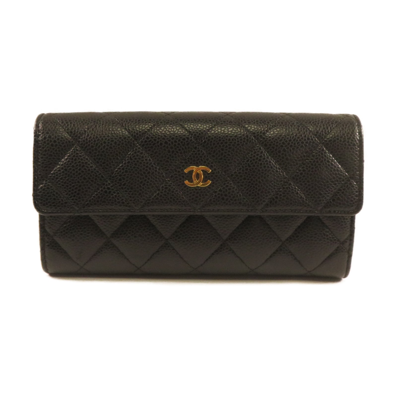 CHANEL 牛皮皮革Wallet金扣長錢包黑色