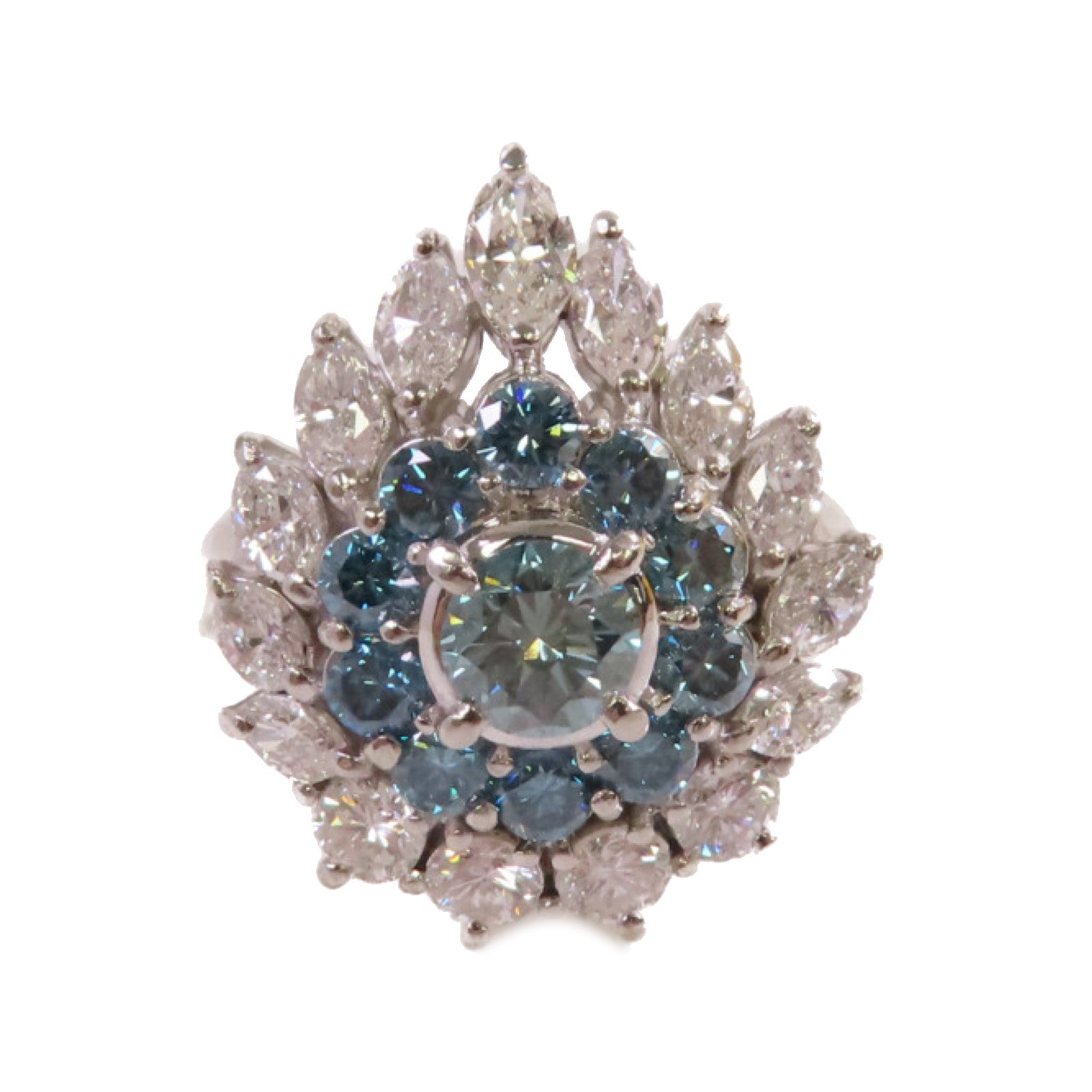 JEWELRY PT900鉑金/0.63ct藍鑽石/2.80ct鑚石Blue Diamond Ring戒指US#6