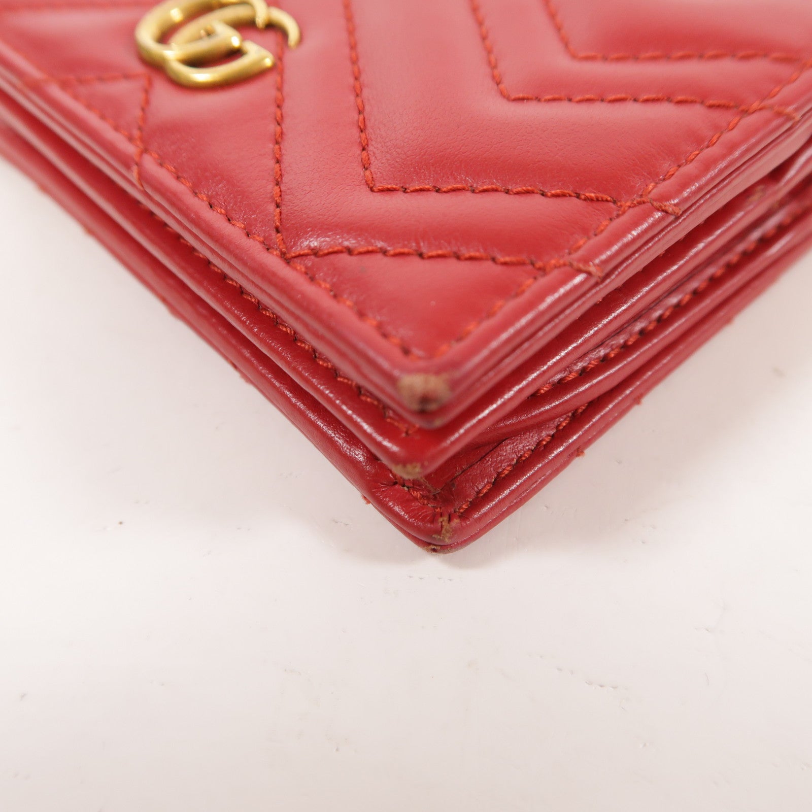 GUCCI GG GHW GG Marmont Card Case Calfskin Leather 466492 E12591 Red