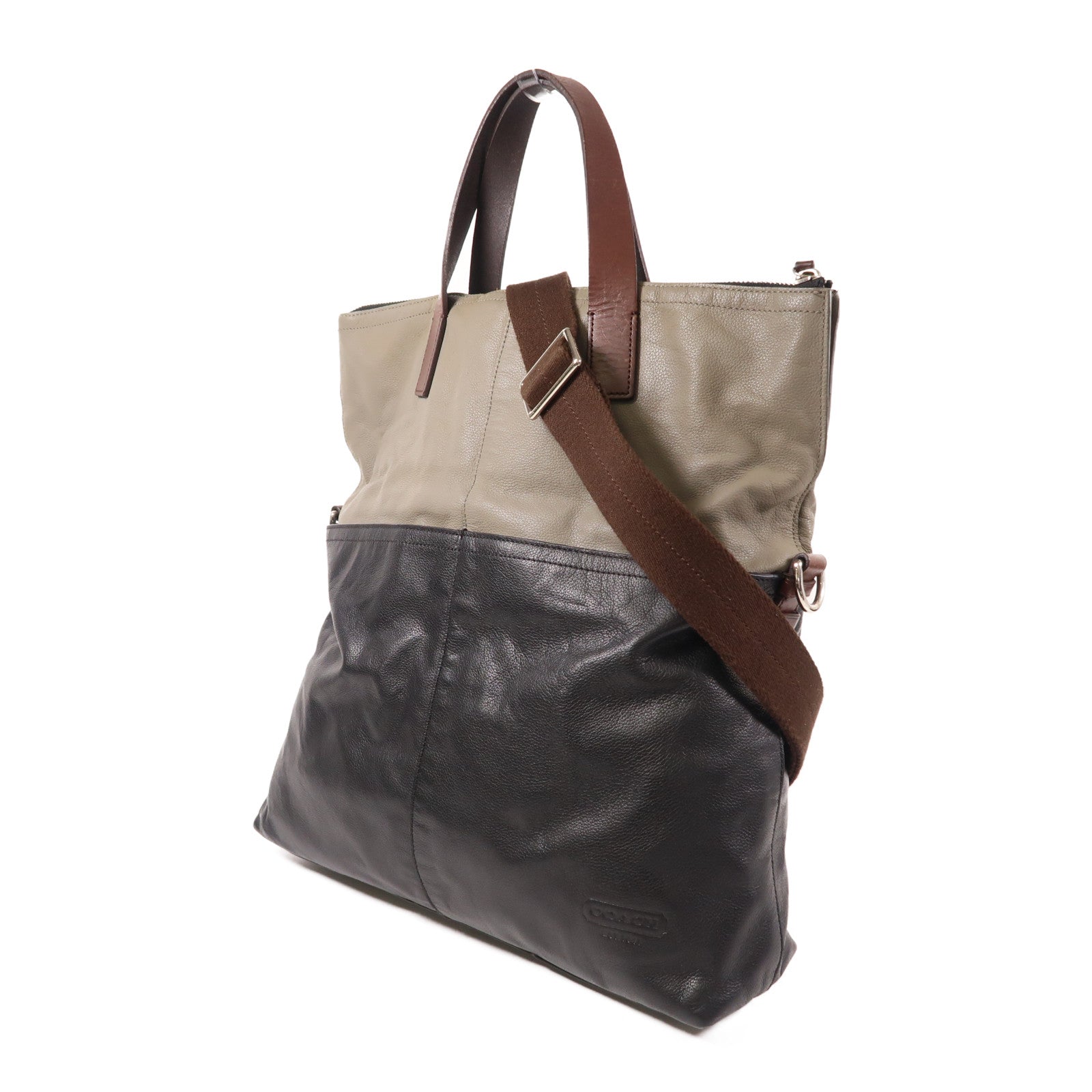 COACH 牛皮皮革2 Way Shoulder銀扣手挽肩背兩用袋