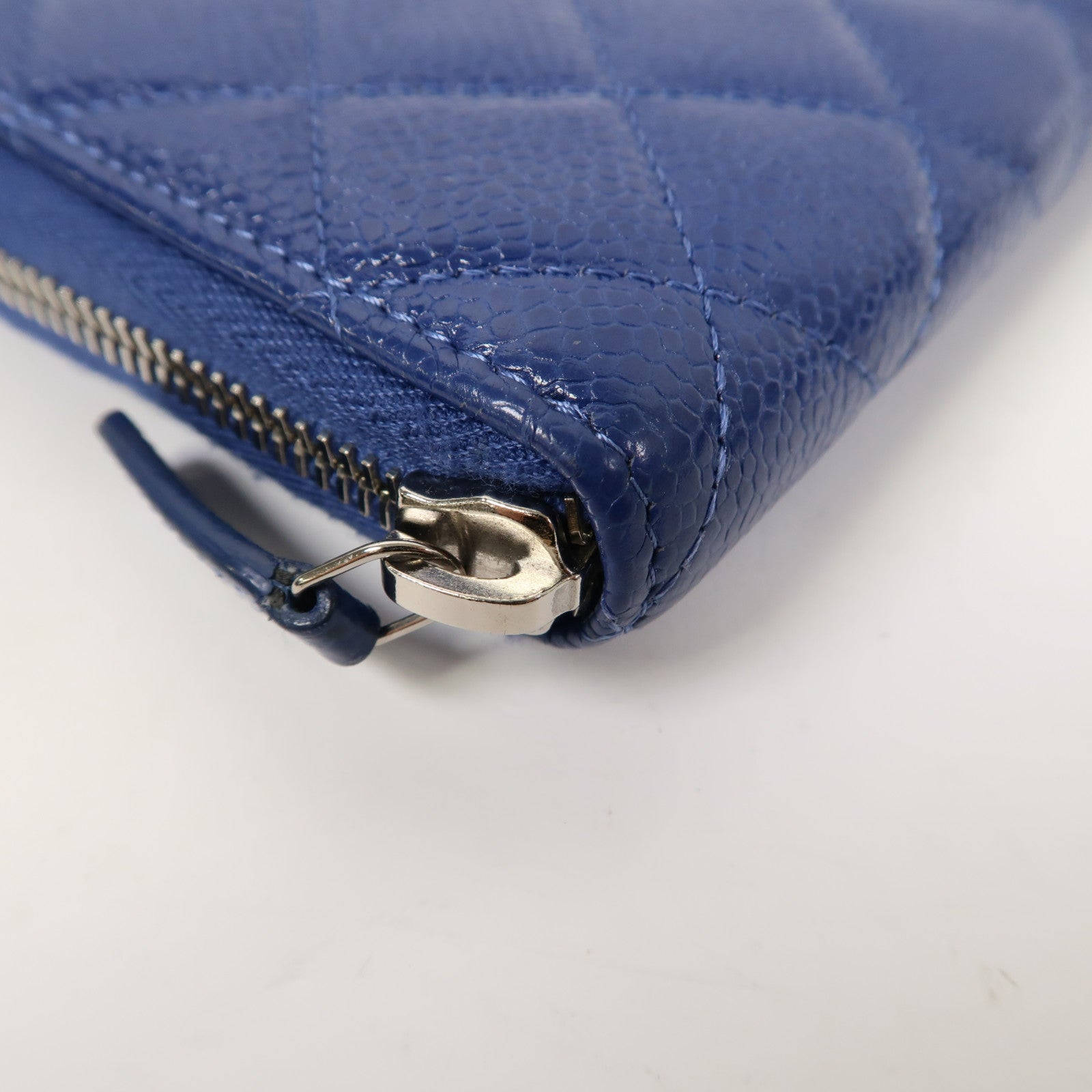 CHANEL 菱格牛皮皮革Long Wallet金扣長錢包藍色