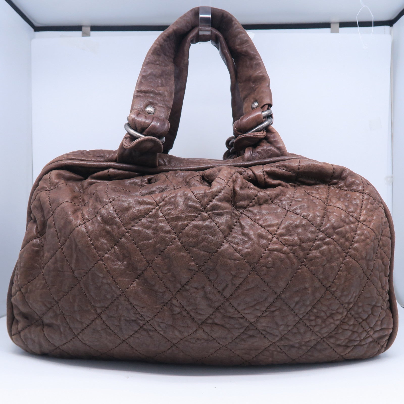 CHANEL 【激減優惠】牛皮皮革Handbag銀扣手挽肩背兩用袋啡色