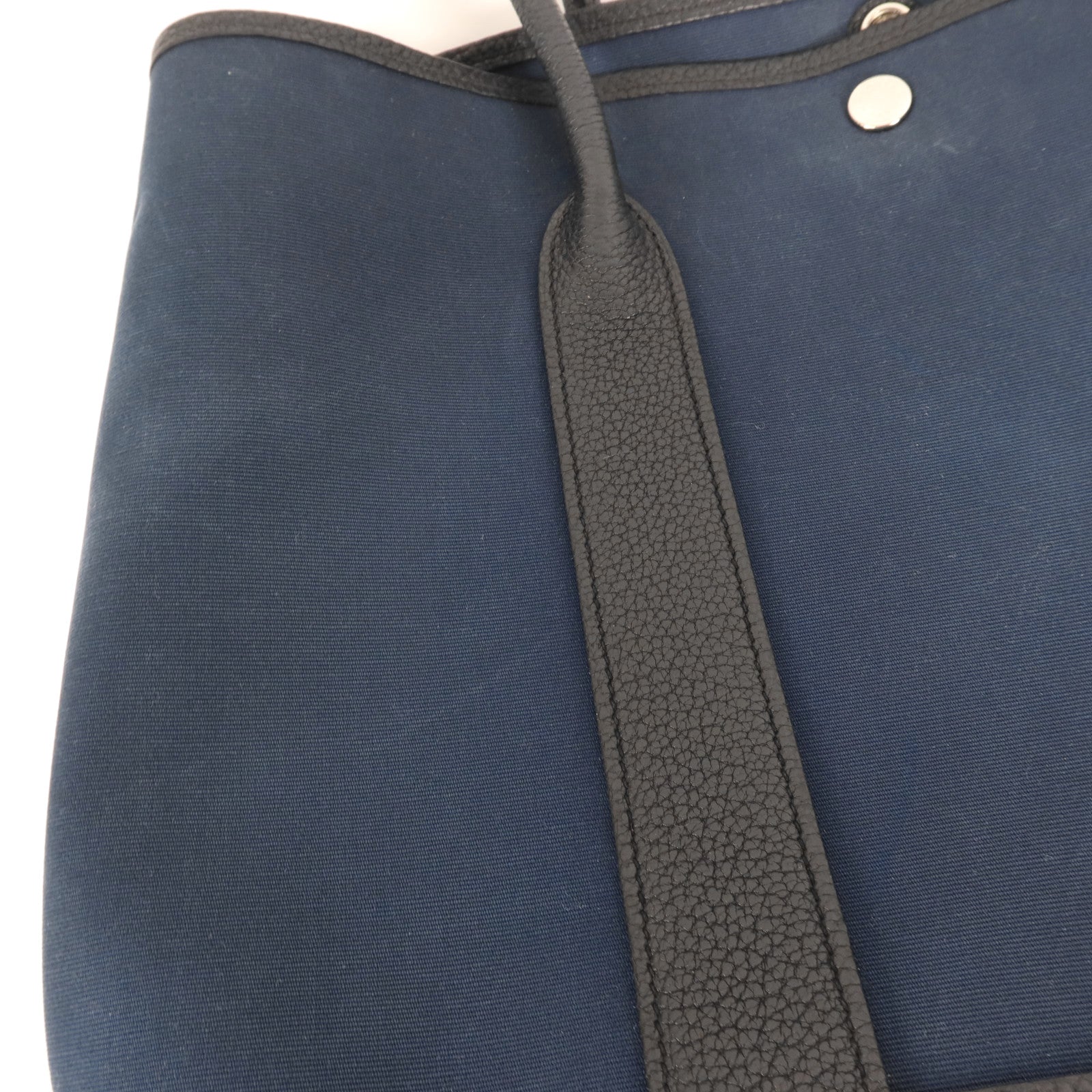 HERMES 帆布GardenParty PM銀扣手挽袋Bleu de Malte