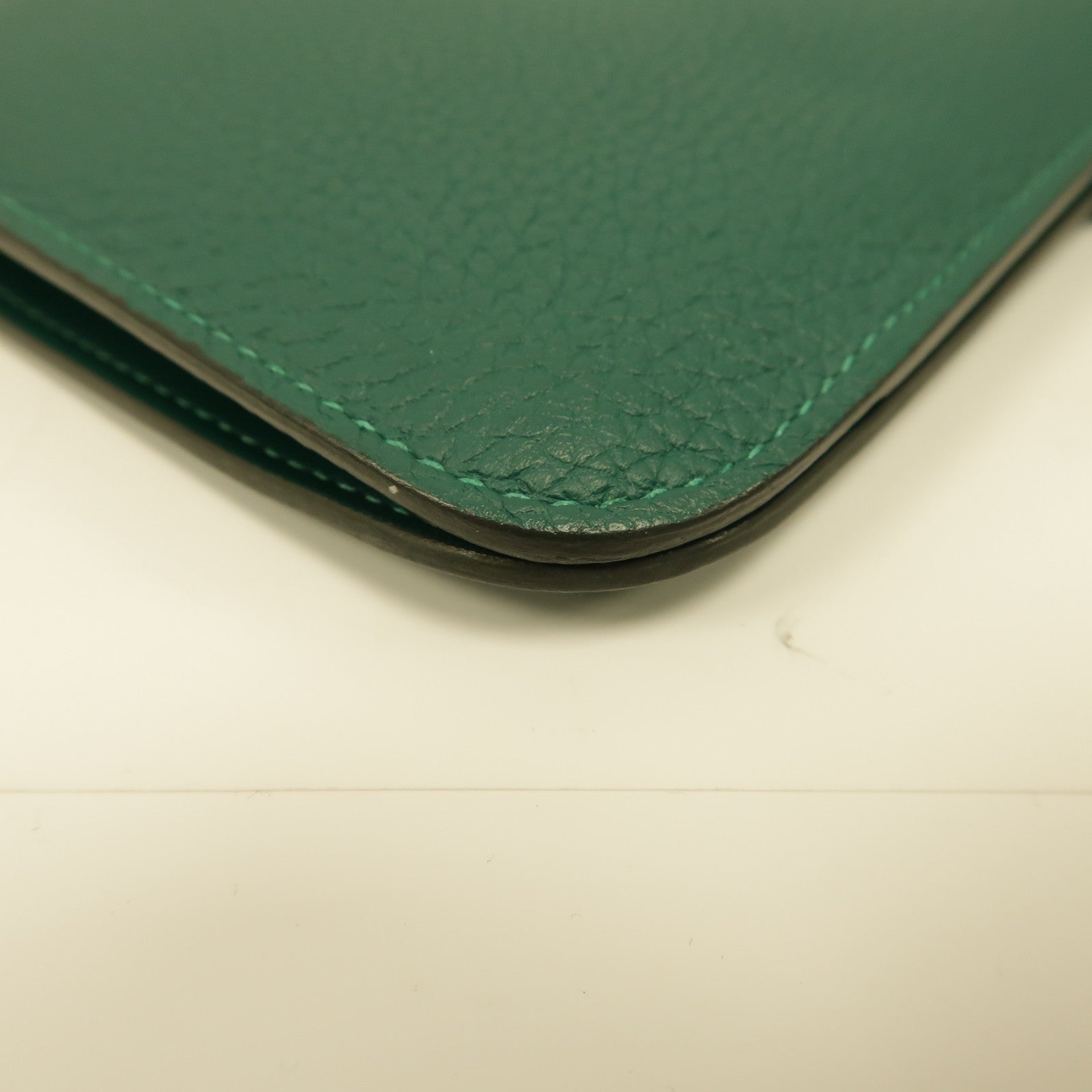 HERMES Clemence皮革Dogon GM銀扣長錢包綠色