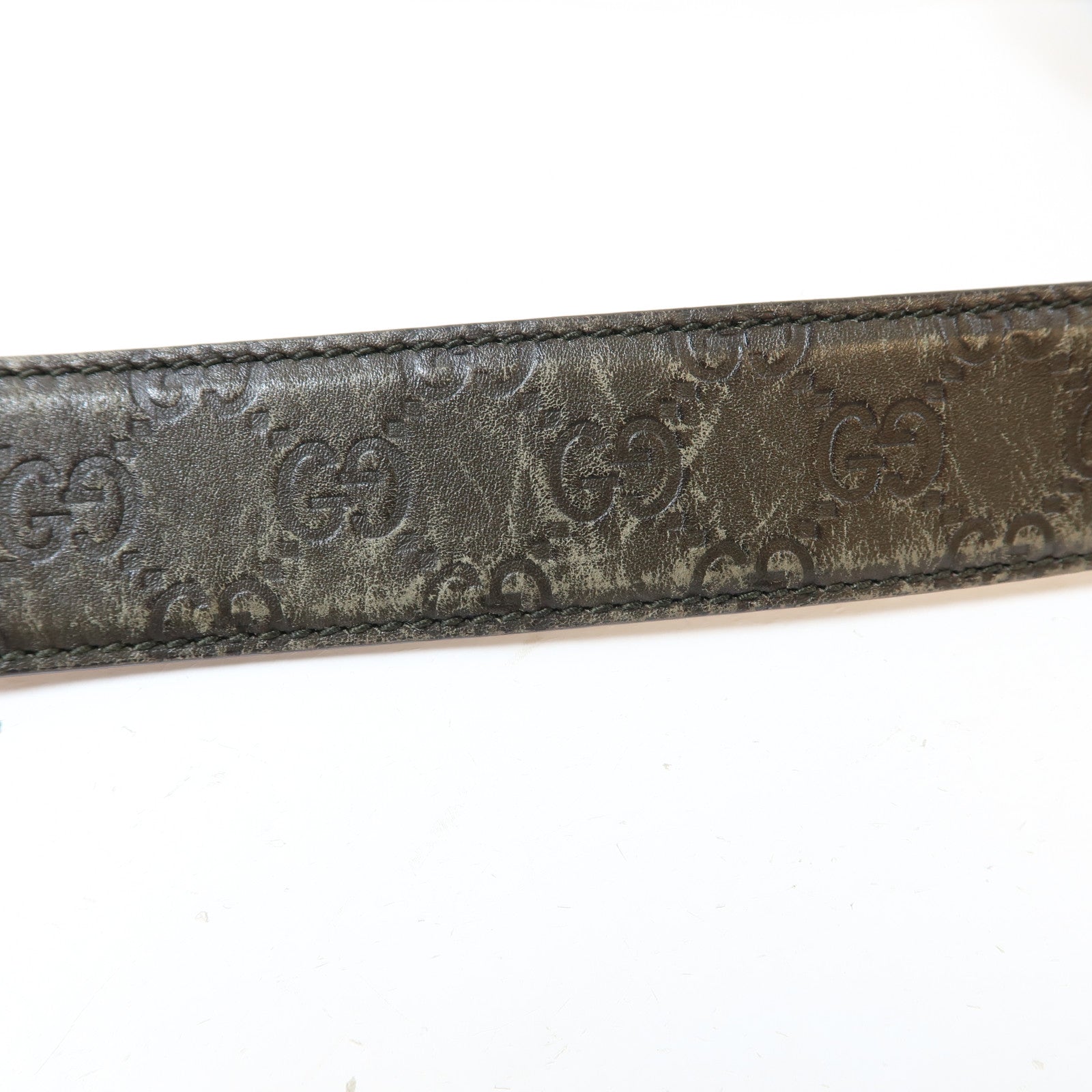 GUCCI 牛皮皮革Belt銀扣皮帶灰色