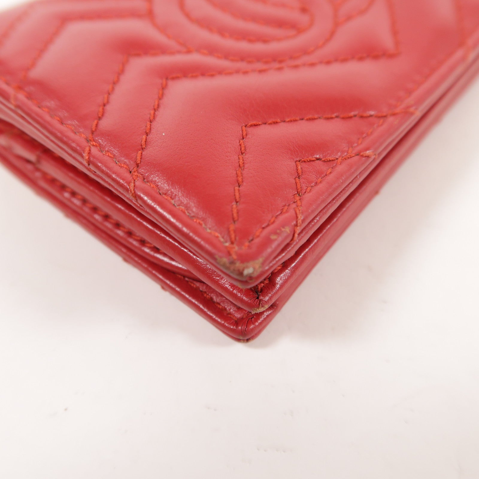 GUCCI GG GHW GG Marmont Card Case Calfskin Leather 466492 E12591 Red