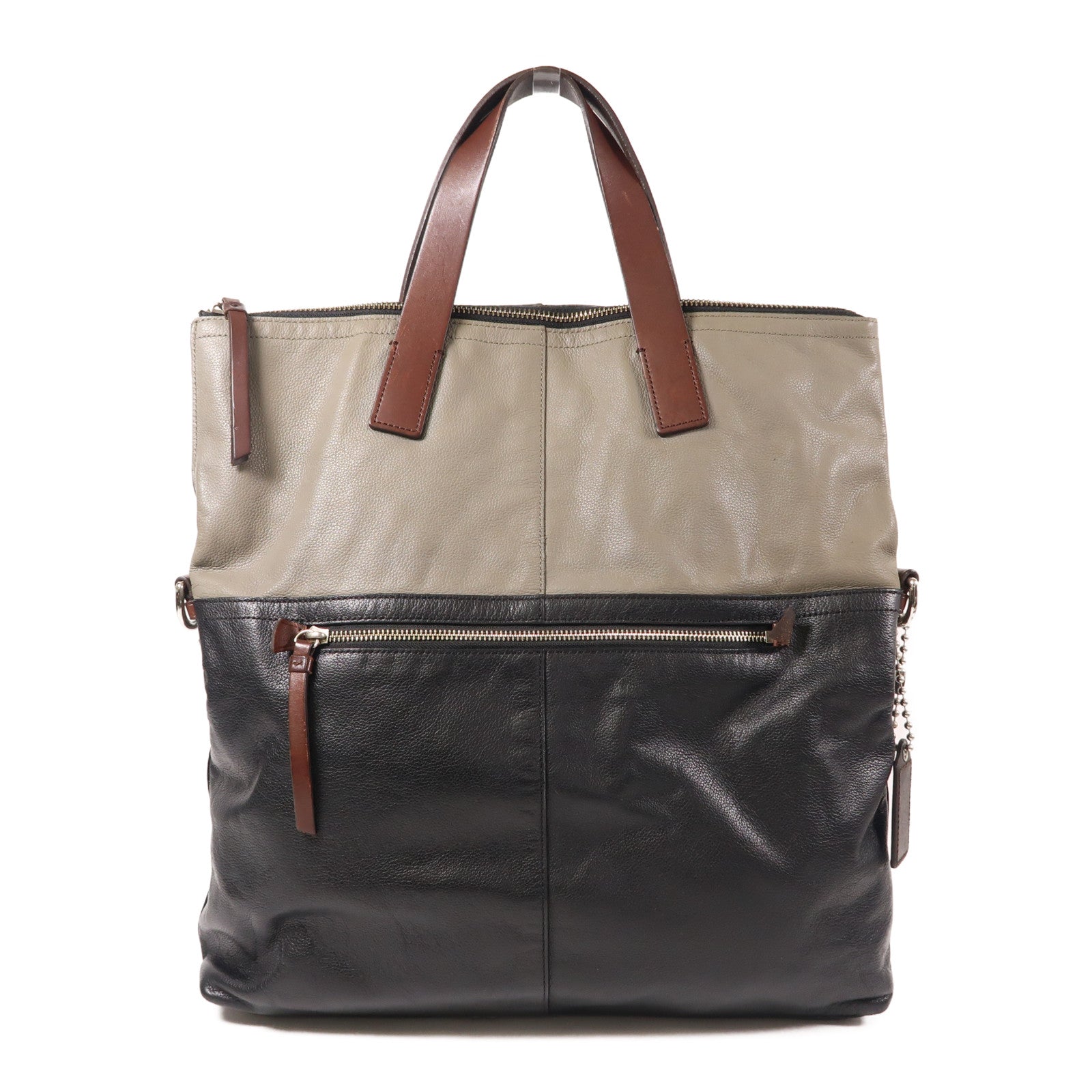 COACH 牛皮皮革2 Way Shoulder銀扣手挽肩背兩用袋