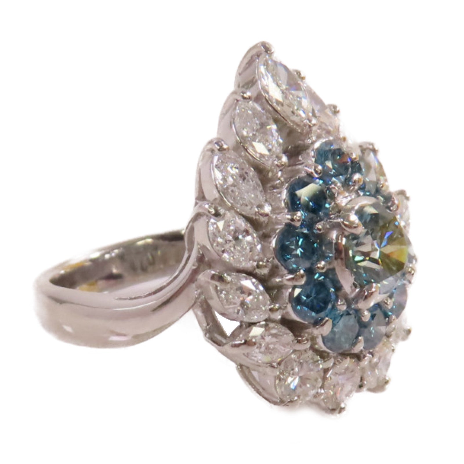 JEWELRY PT900鉑金/0.63ct藍鑽石/2.80ct鑚石Blue Diamond Ring戒指US#6