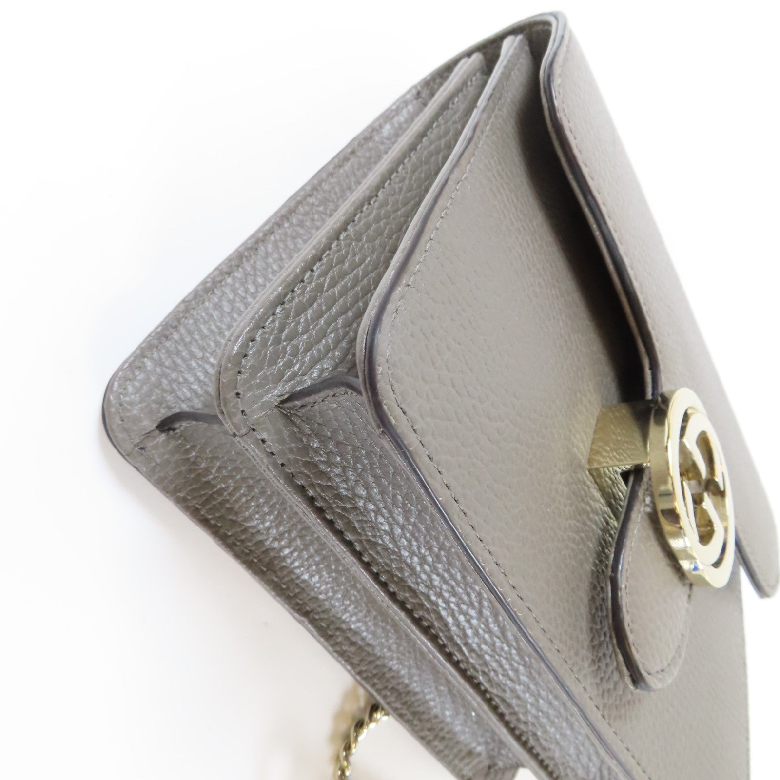 GUCCI 牛皮皮革Chain Shoulder金扣鏈帶肩背袋灰色