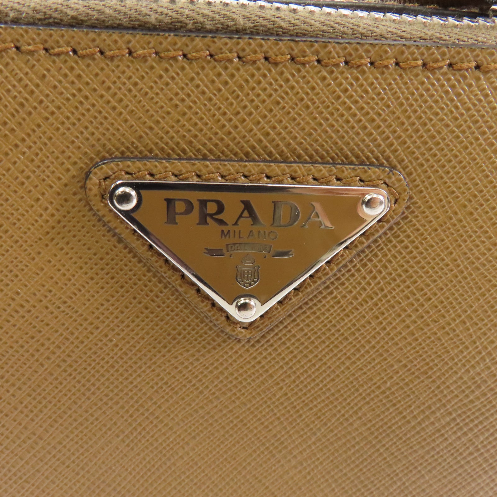 PRADA 牛皮皮革Shoulder Bag銀扣肩背袋啡色/黑色