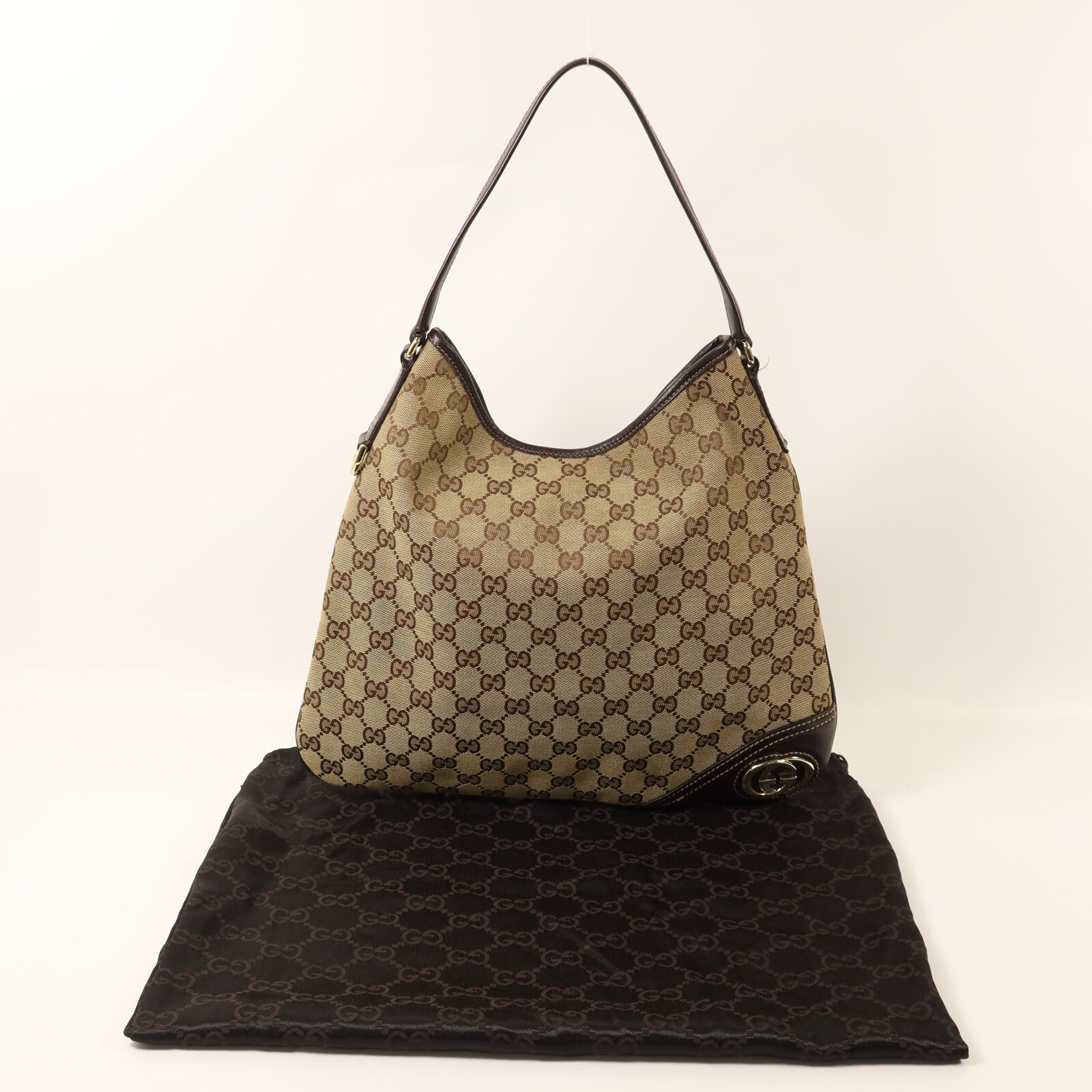 GUCCI 帆布Britt Hobo金扣肩背袋