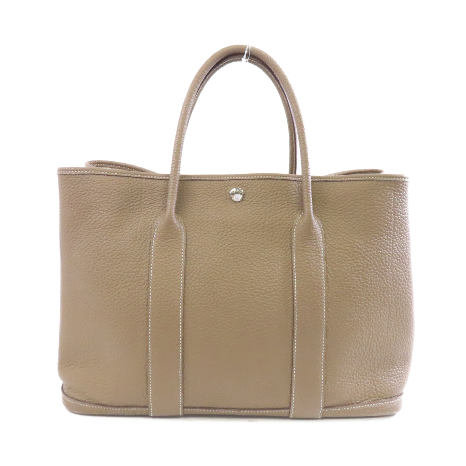 HERMES Clemence皮革GardenParty PM銀扣手挽袋Etoupe/米灰色