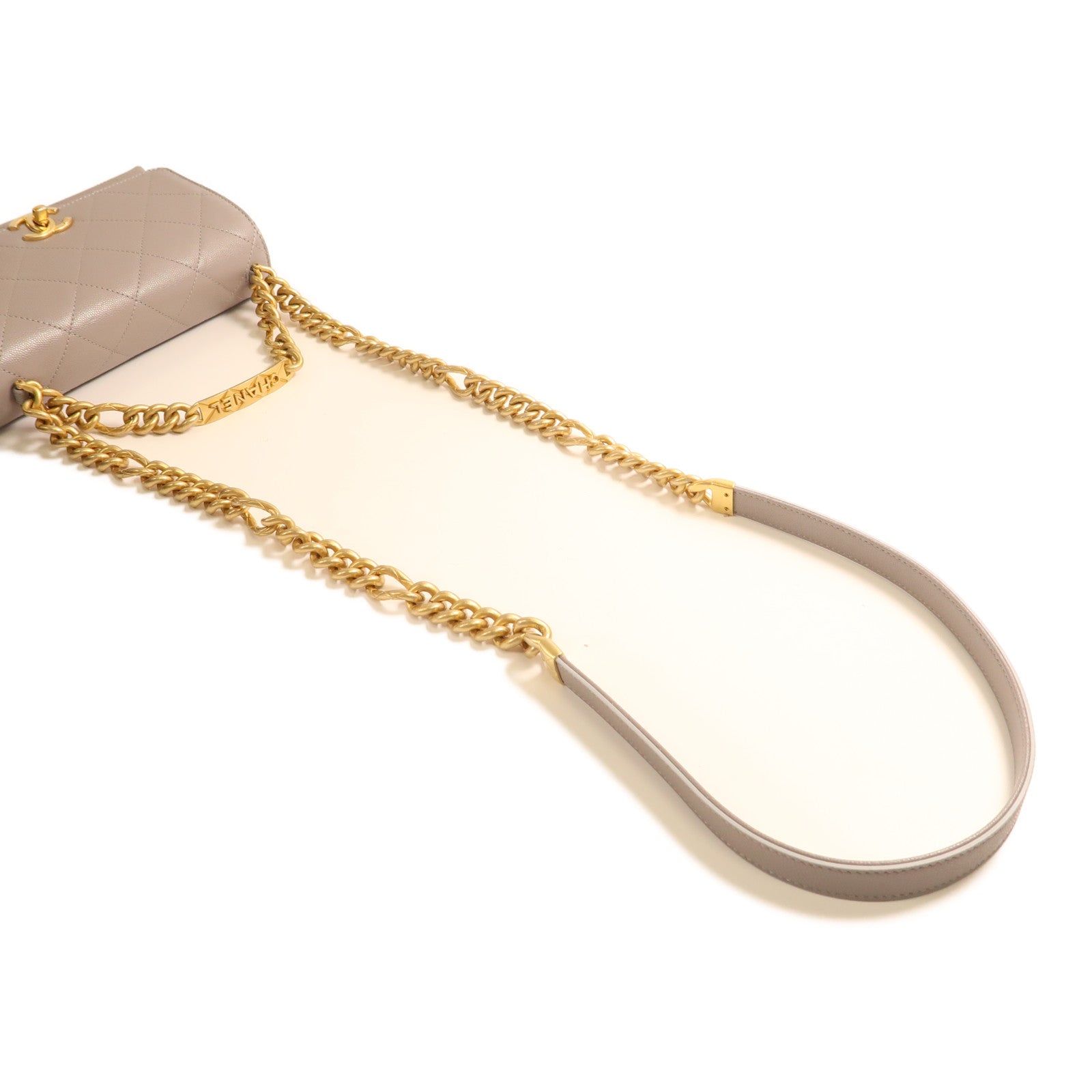CHANEL 牛皮皮革Chain Shoulder金扣鏈帶肩背袋