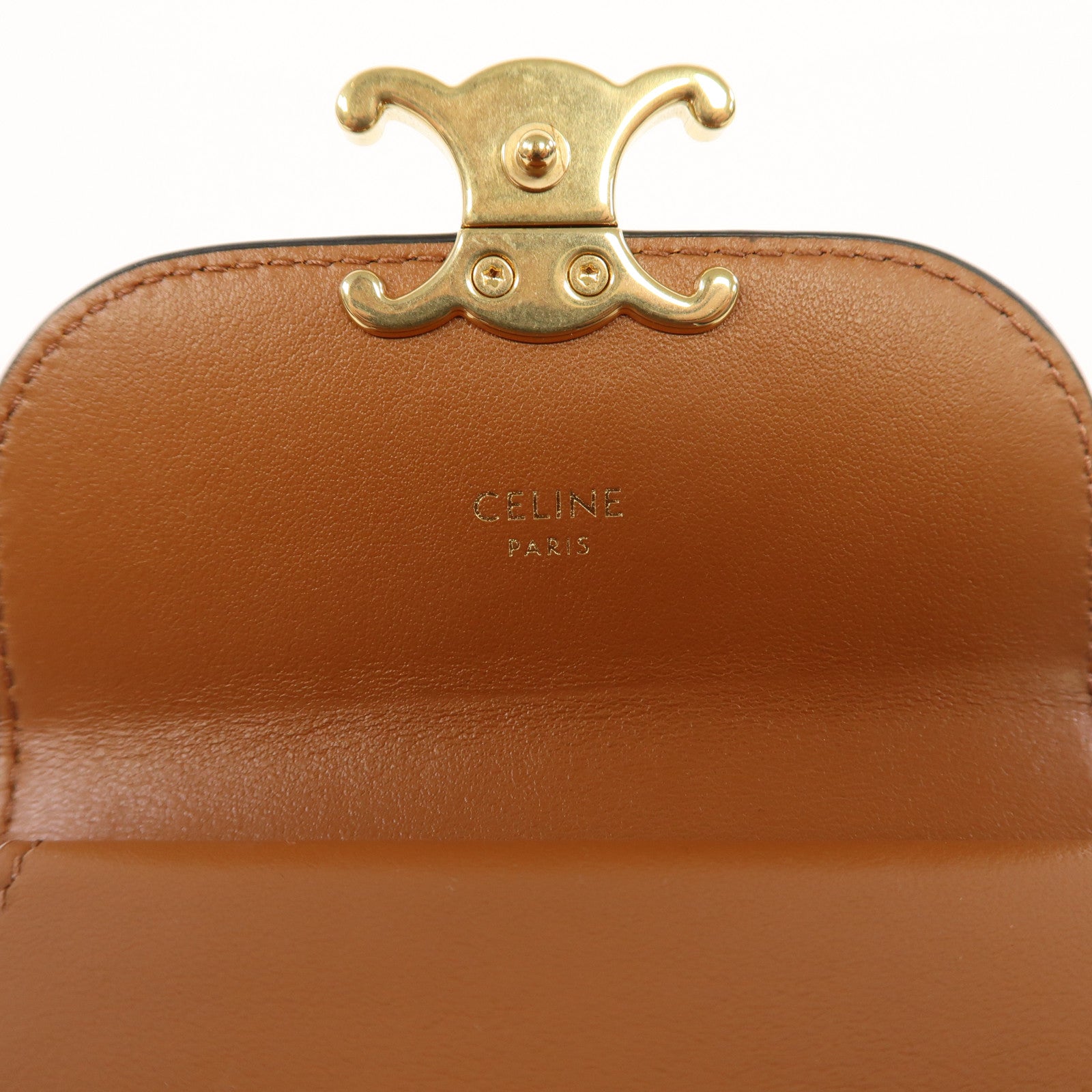CELINE Triomphe帆布/牛皮皮革Small Wallet金扣錢包啡色