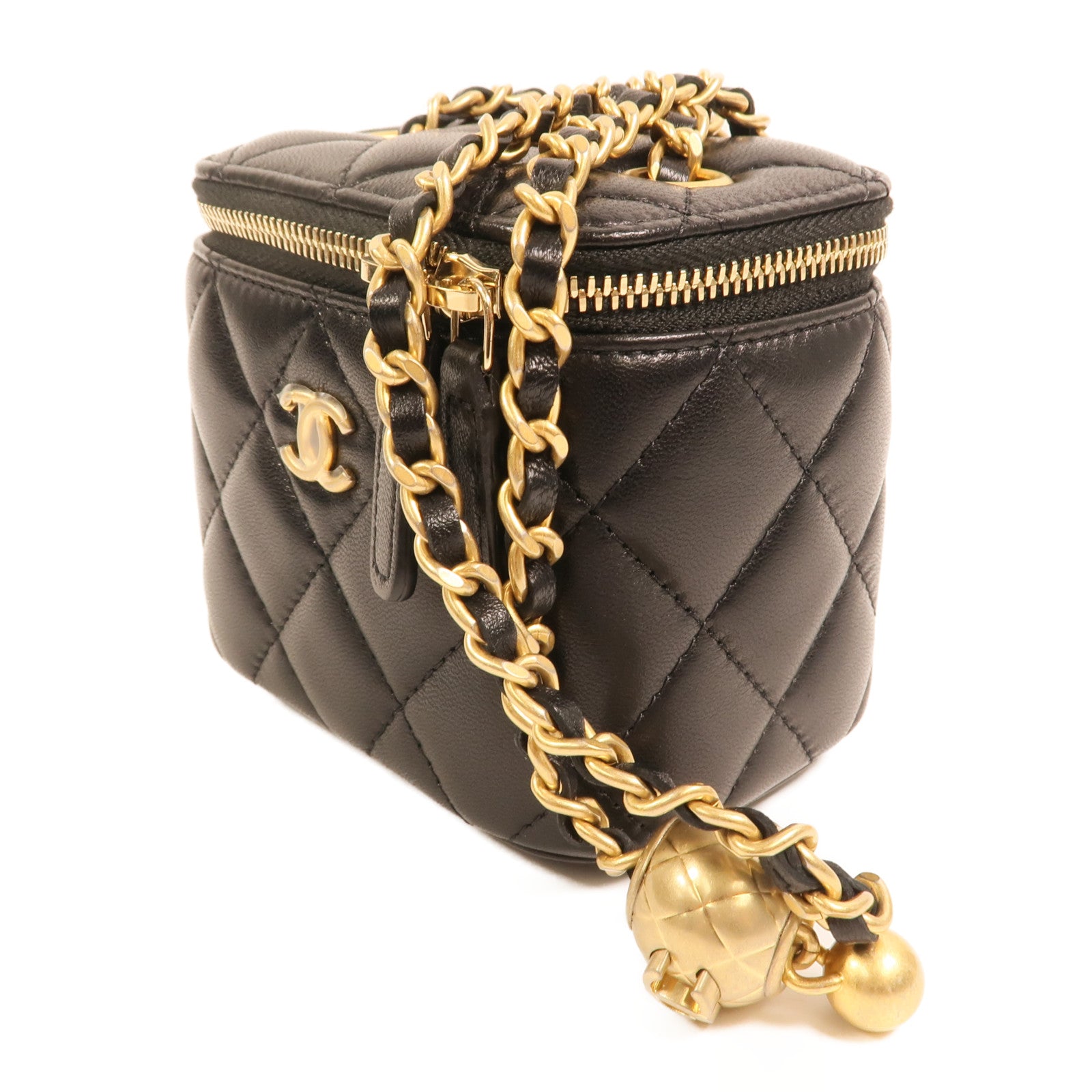 CHANEL 羊皮皮革Mini Vanity Case With Gold Ball金扣鏈帶肩背袋