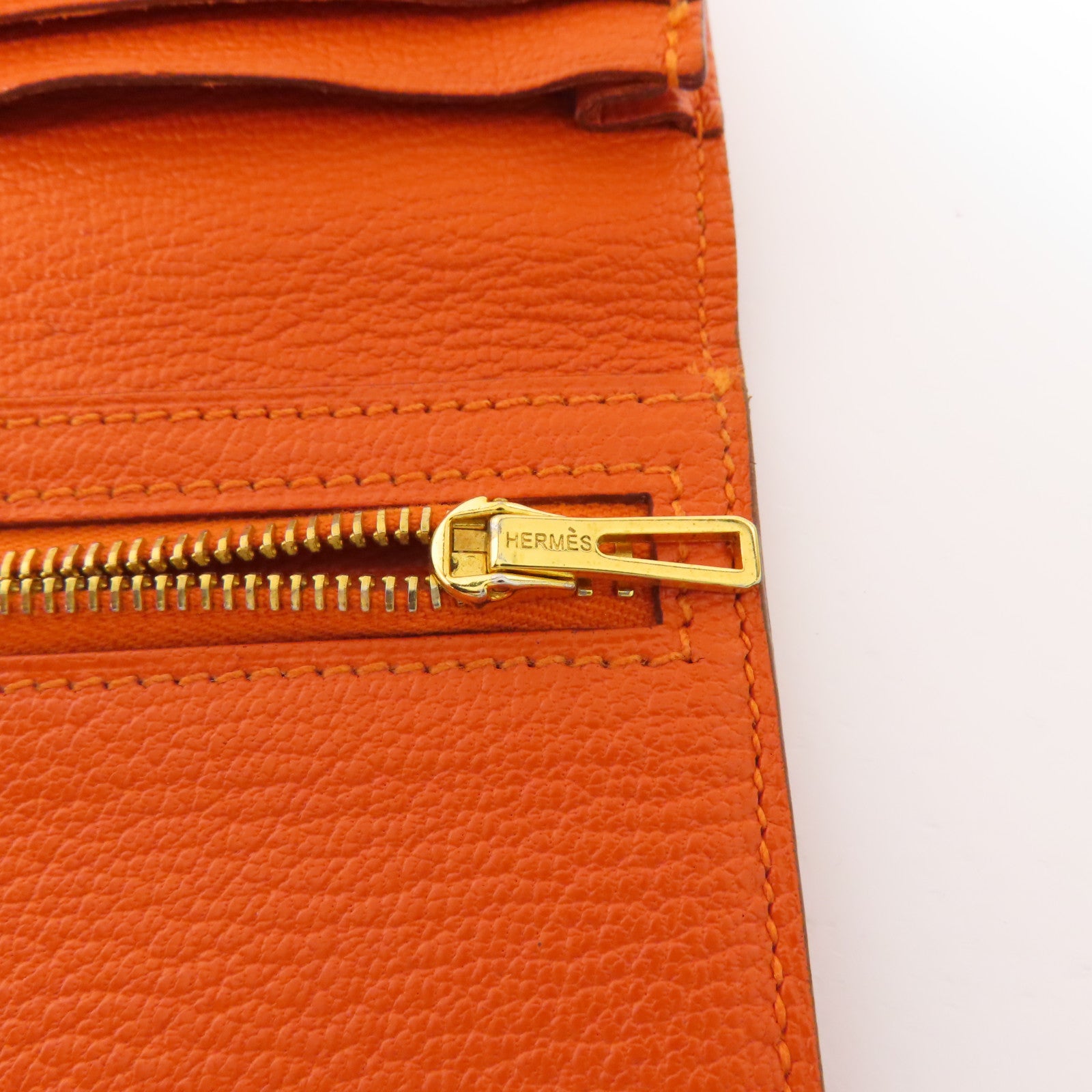 HERMES Chevre皮革Bearn金扣長錢包93 Orange