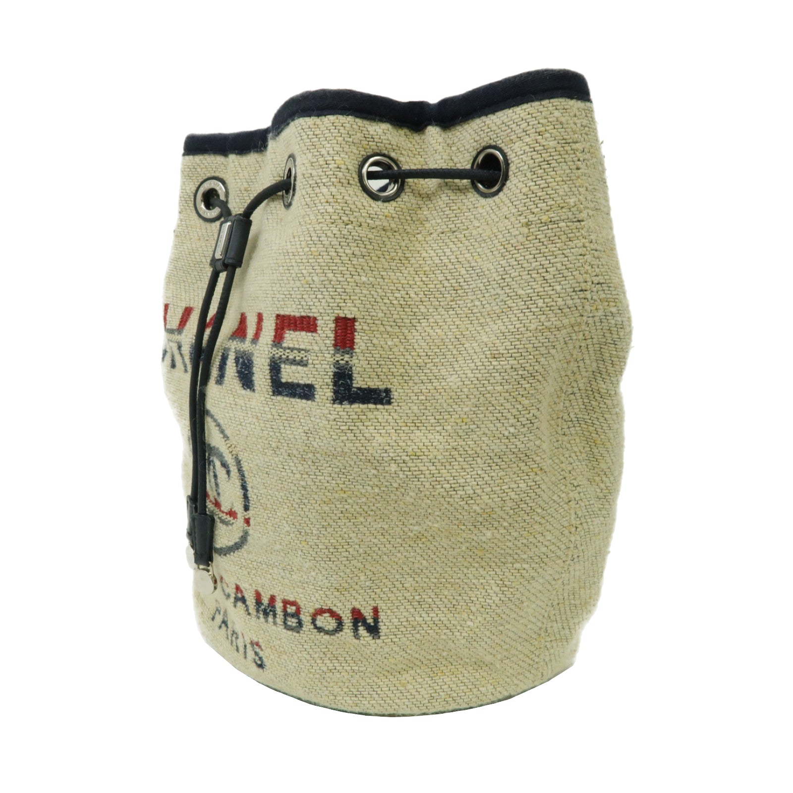 CHANEL 帆布Deauville Bucket Bag銀扣肩背袋黑色/米色/多色