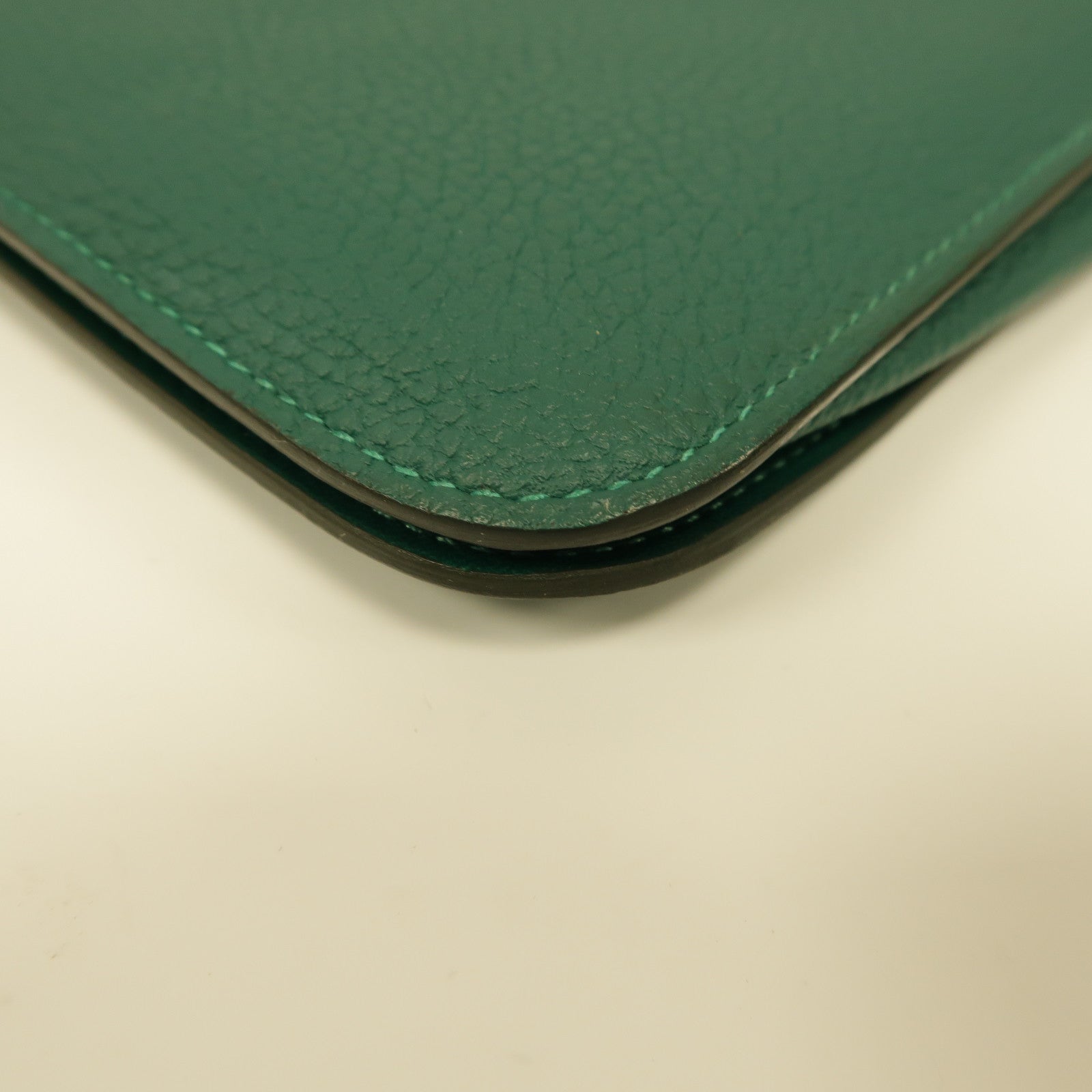 HERMES Clemence皮革Dogon GM銀扣長錢包綠色