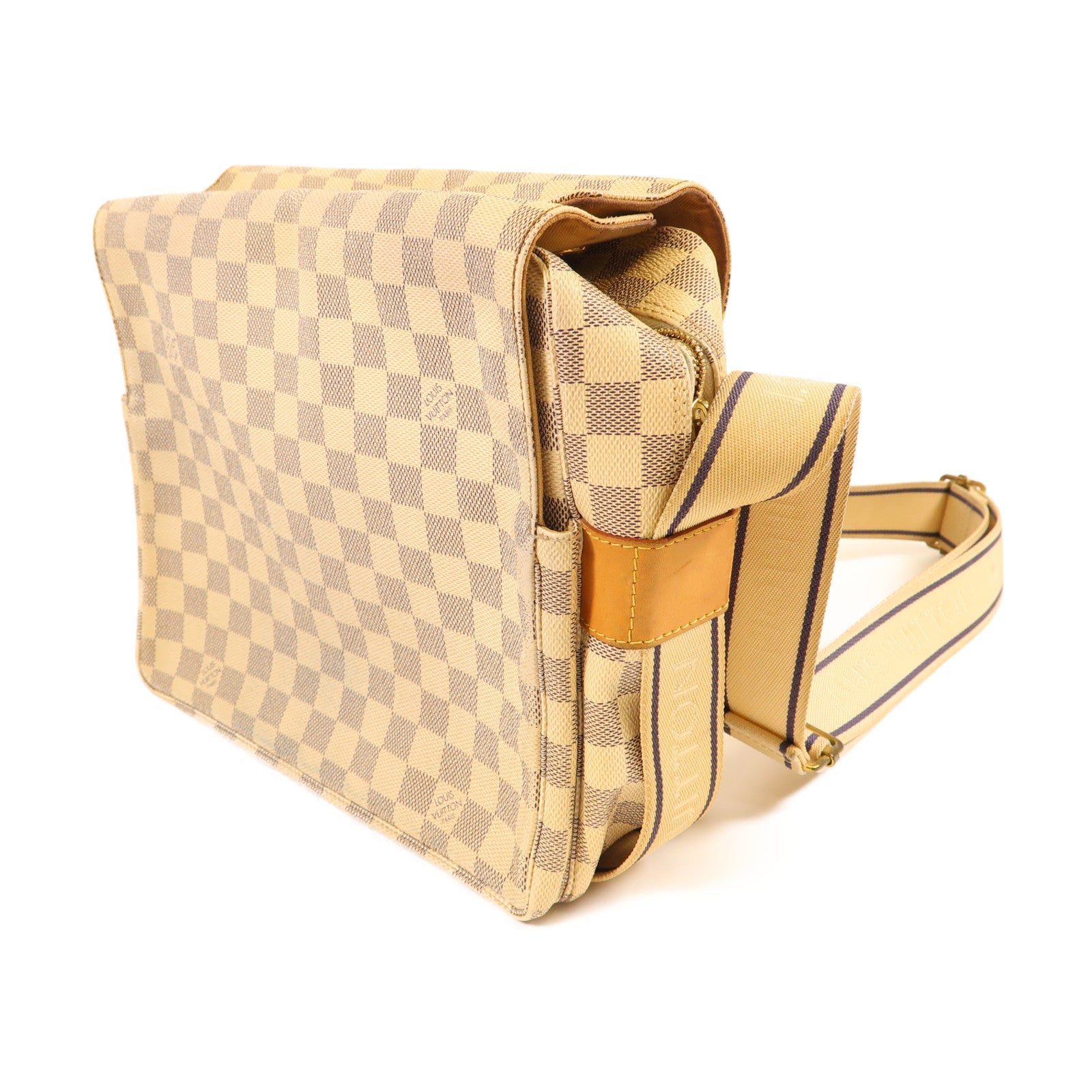 LOUIS VUITTON Damier Azur Naviglio金扣肩背袋