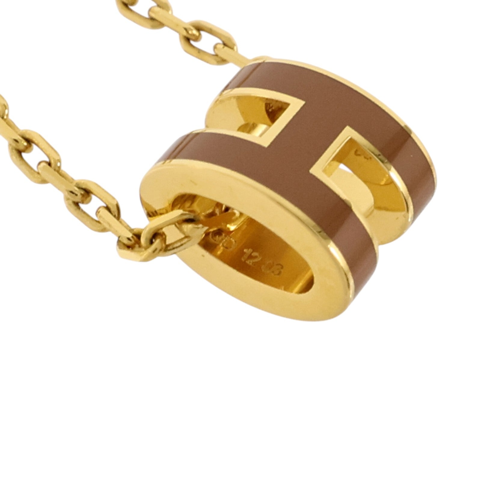 HERMES 金屬/琺瑯Mini Pop H項鏈Marron Glace