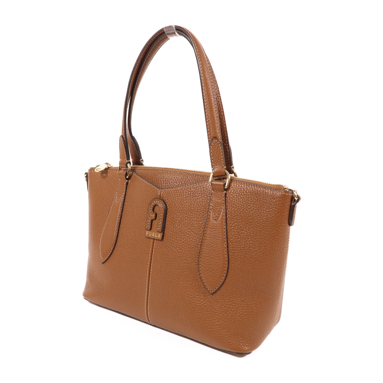 Furla 牛皮皮革2 Way Shoulder金扣手挽肩背兩用袋棕色