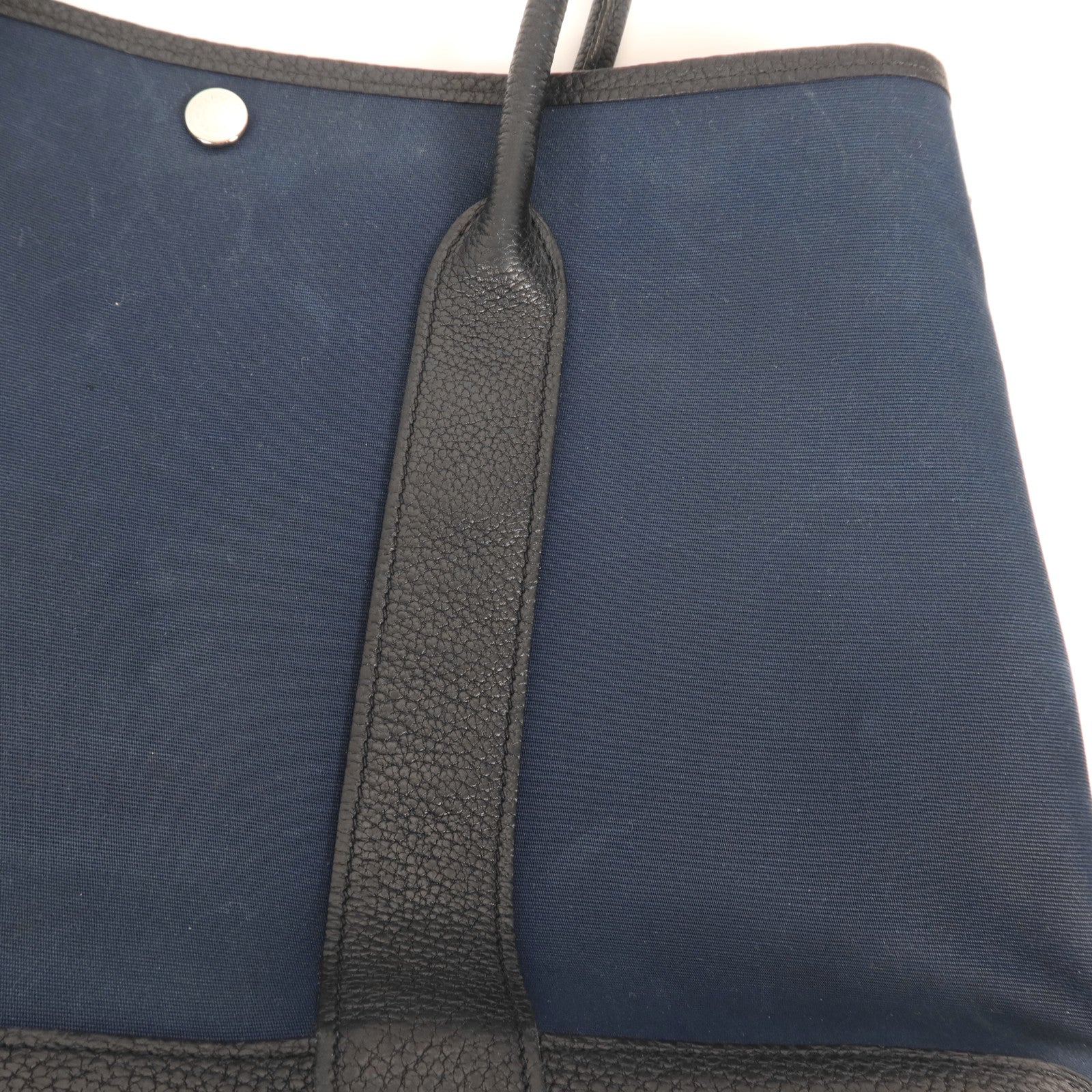 HERMES 帆布GardenParty PM銀扣手挽袋Bleu de Malte