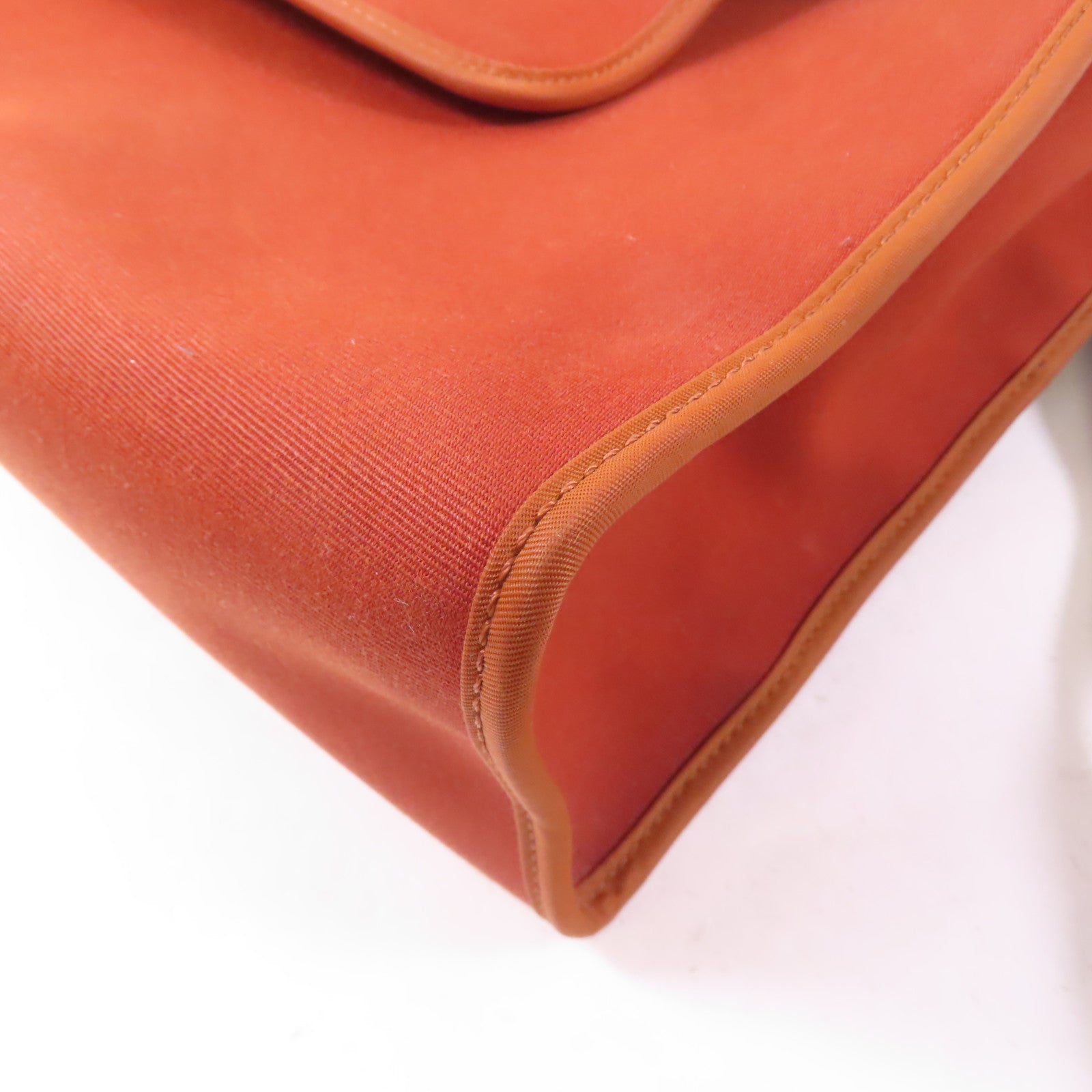 HERMES 帆布Herbag PM銀扣手挽肩背兩用袋Brique/橙色