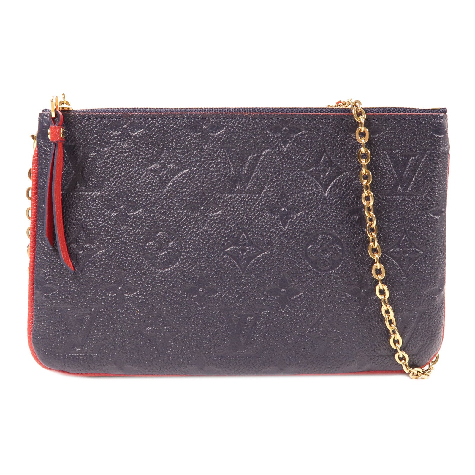 LOUIS VUITTON Monogram Empreinte Pochette Double Zip金扣鏈帶肩背袋深藍色/紅色