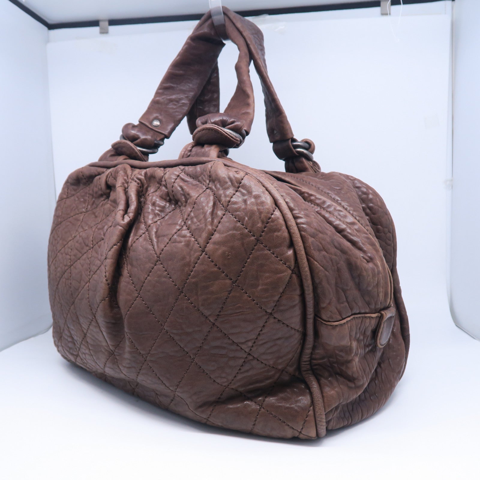 CHANEL 【激減優惠】牛皮皮革Handbag銀扣手挽肩背兩用袋啡色