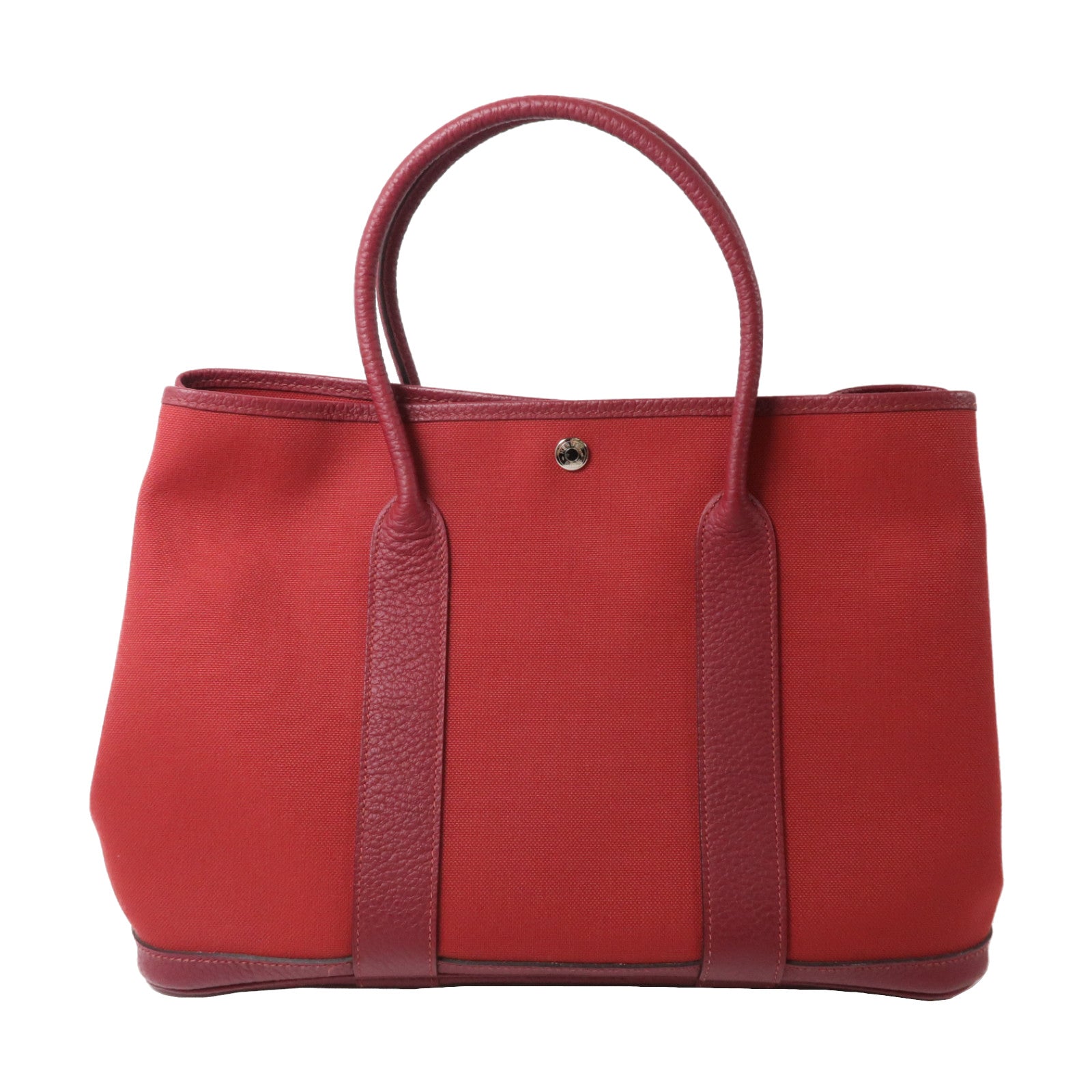 HERMES 帆布Garden Party PM銀扣手挽袋紅色