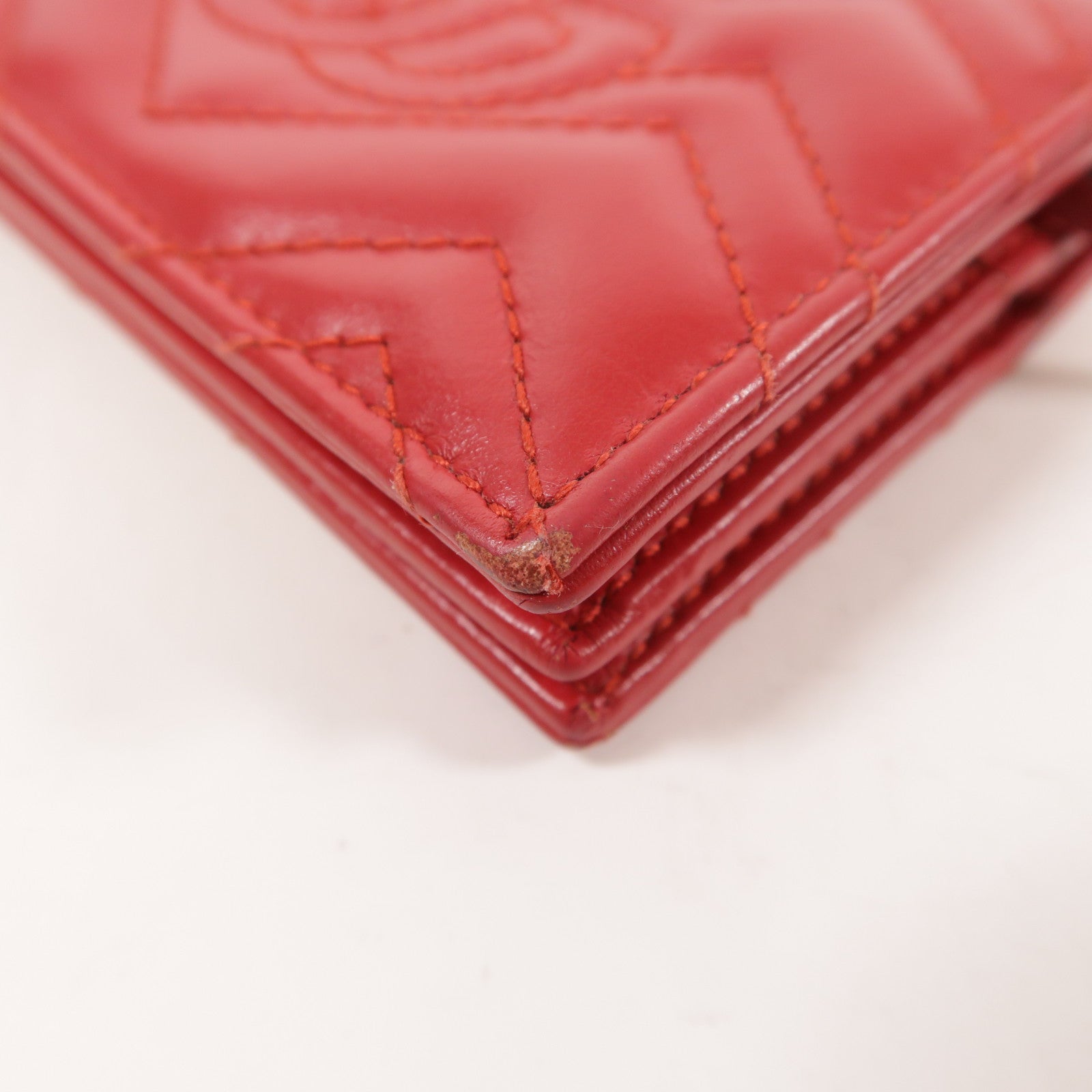 GUCCI GG GHW GG Marmont Card Case Calfskin Leather 466492 E12591 Red