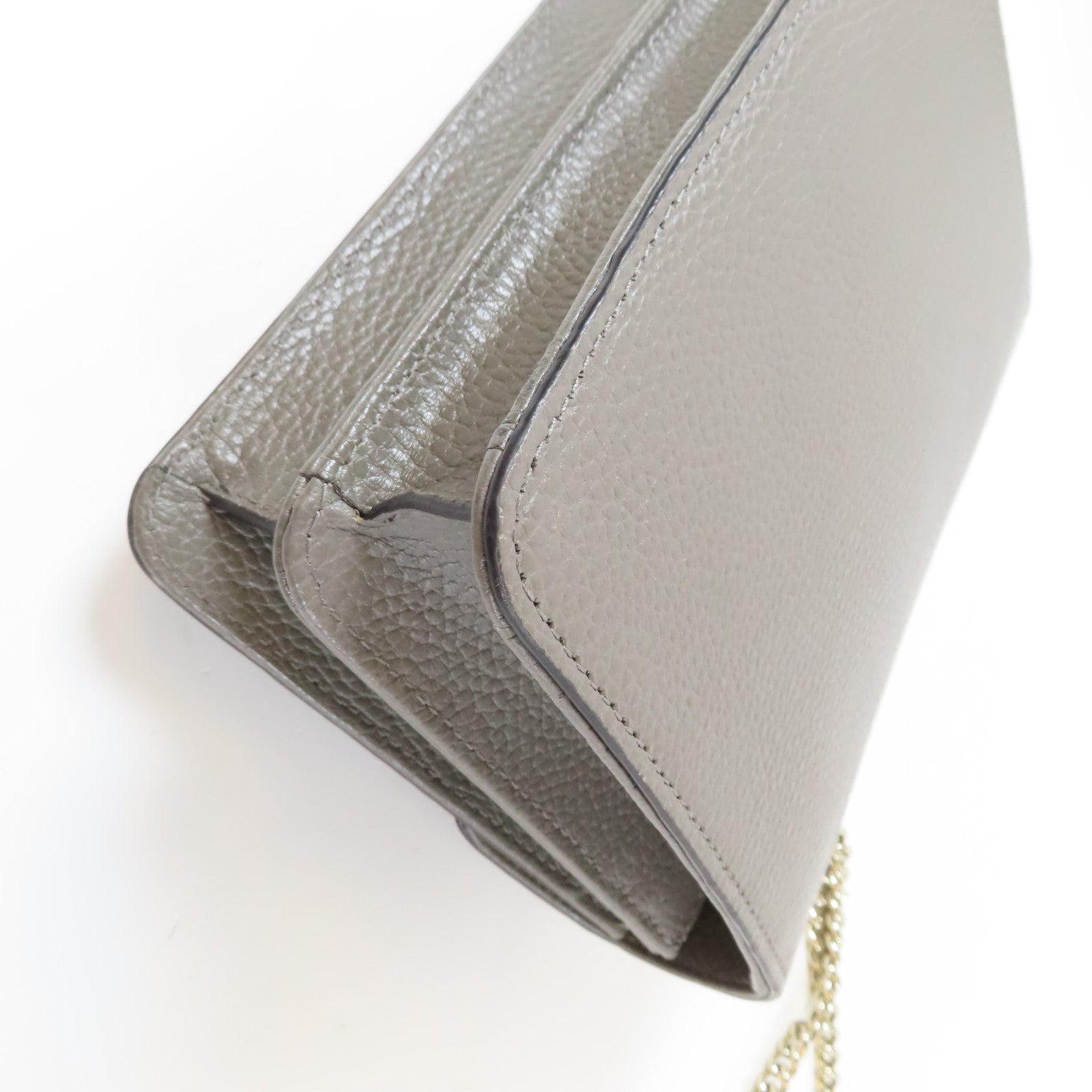 GUCCI 牛皮皮革Chain Shoulder金扣鏈帶肩背袋灰色
