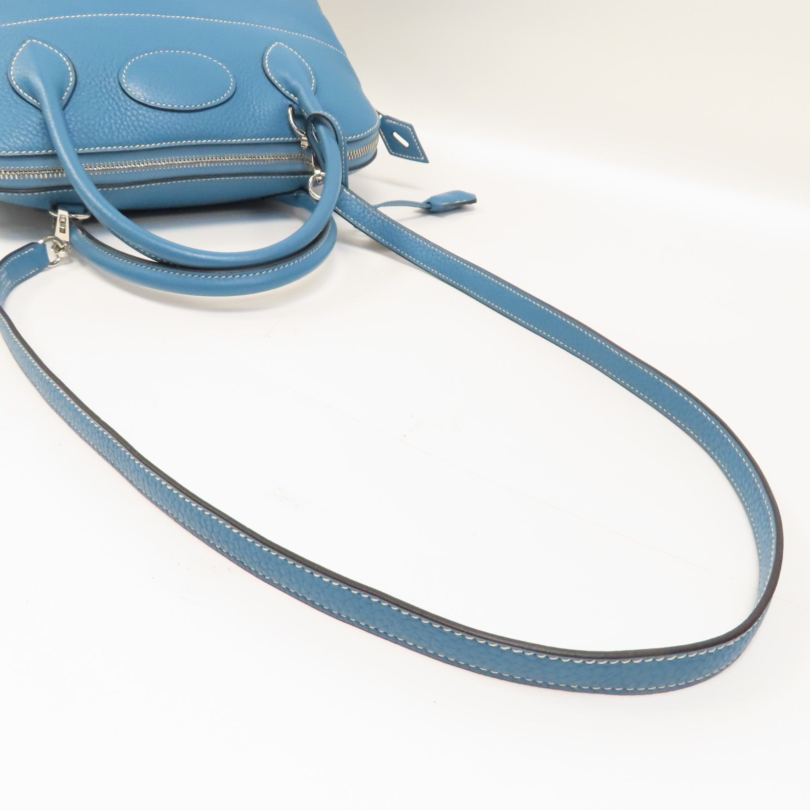 HERMES Clemence皮革Bolide 31銀扣手挽肩背兩用袋Bleu Jean/藍色