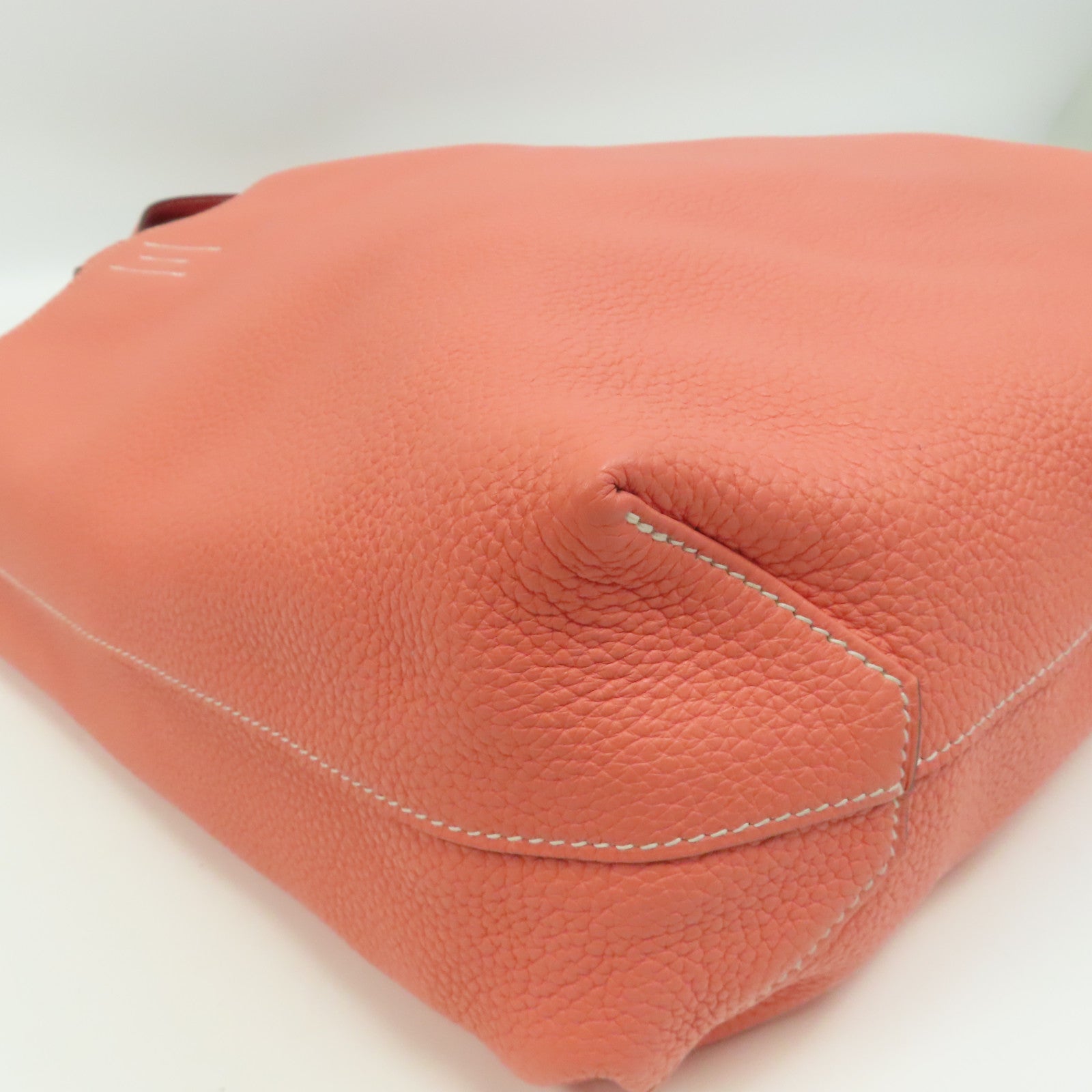 HERMES Clemence皮革Double Sens手挽袋Crevette/淺橙色/Rouge Casaque/紅色