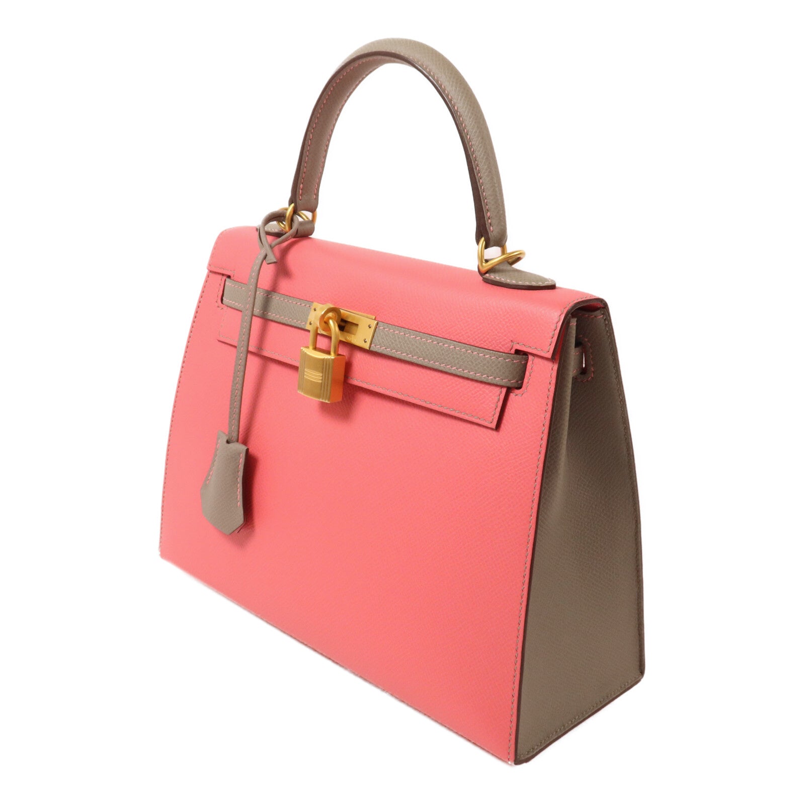 HERMES Epsom皮革Kelly 25手挽肩背兩用袋Rose Azalee/Gris Mouette