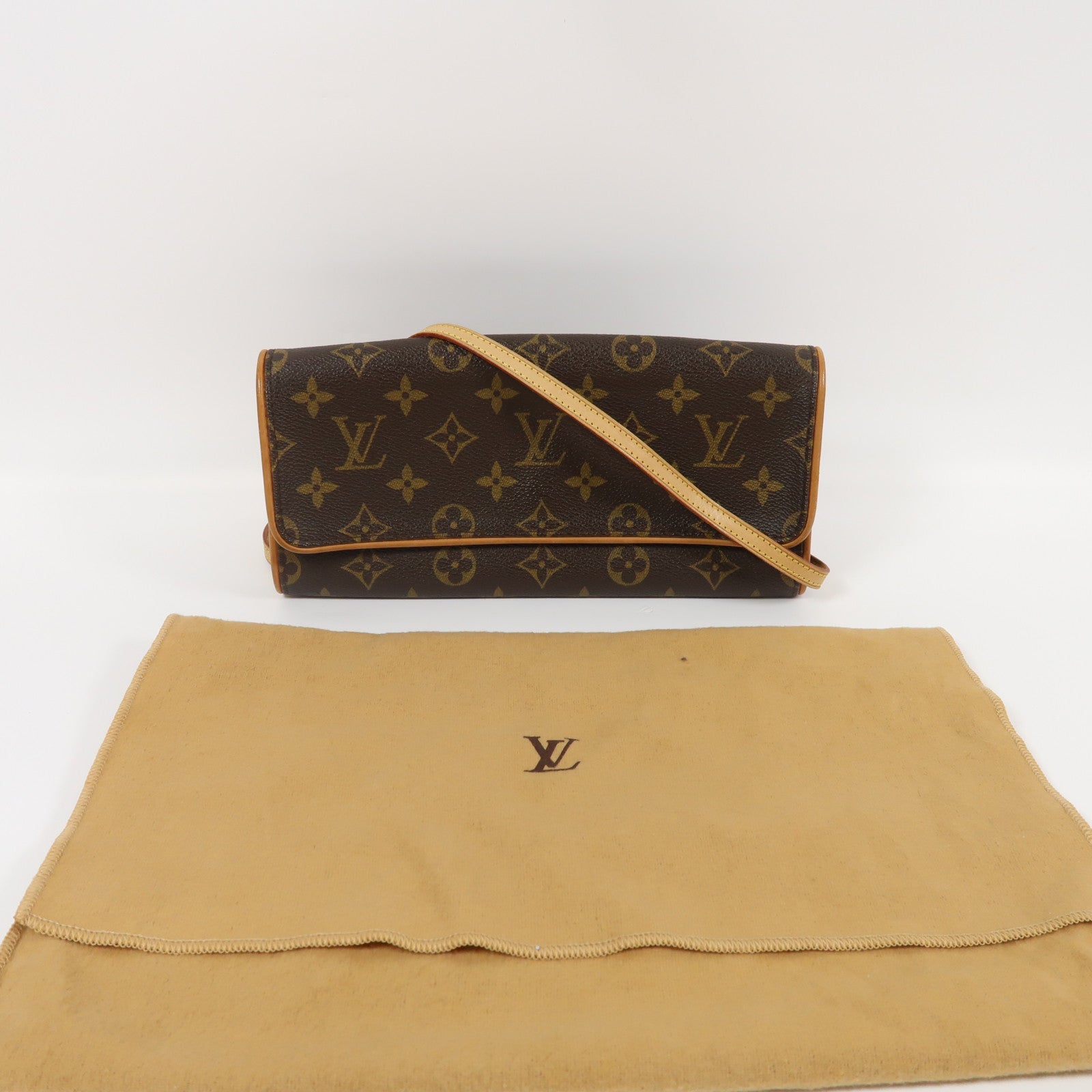 LOUIS VUITTON Monogram Pochette Twin GM金扣肩背袋啡色