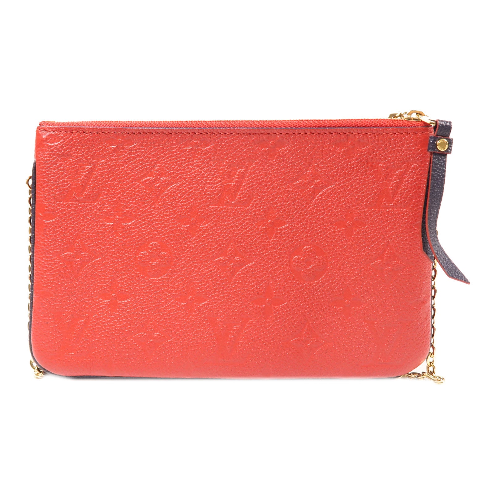 LOUIS VUITTON Monogram Empreinte Pochette Double Zip金扣鏈帶肩背袋深藍色/紅色