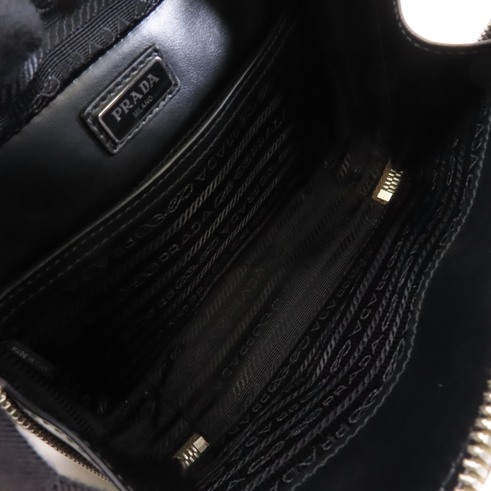 PRADA 牛皮皮革Shoulder Bag銀扣肩背袋啡色/黑色